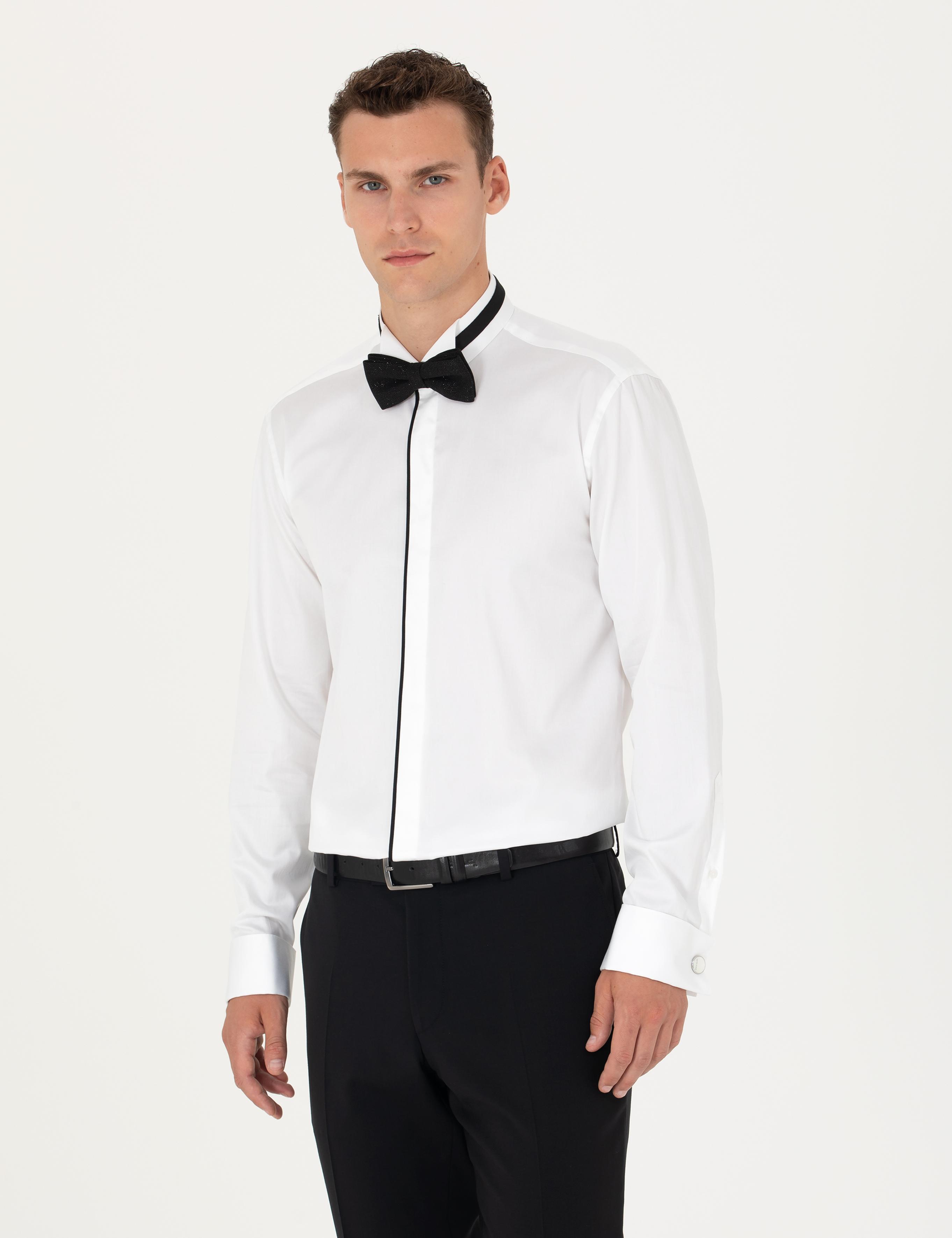 Beyaz Slim Fit Smokin Gömlek