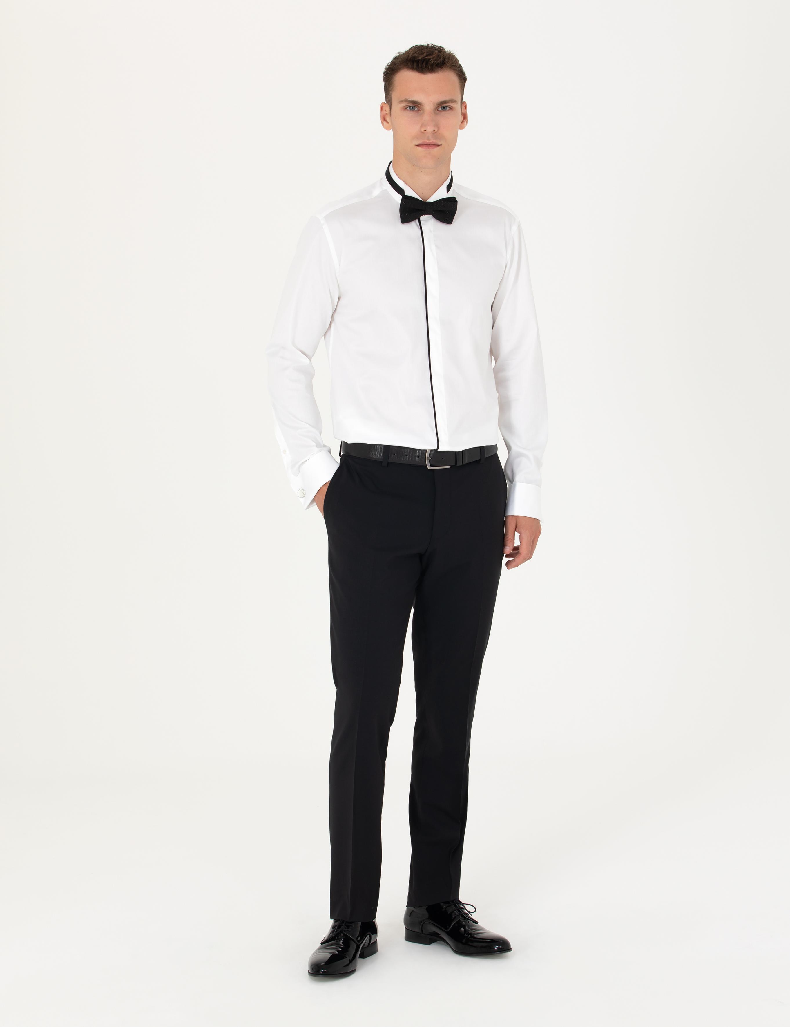 Beyaz Slim Fit Smokin Gömlek