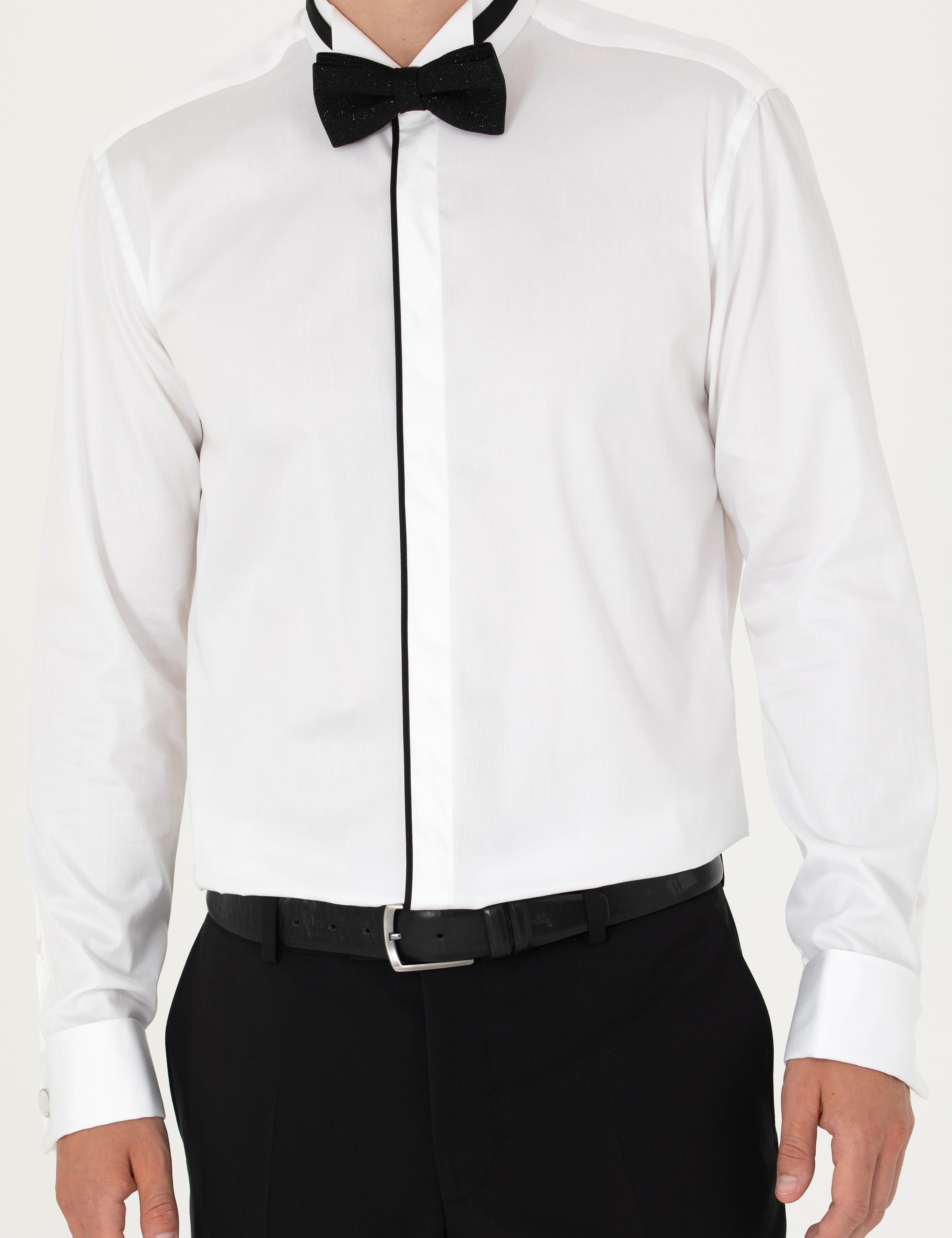 Beyaz Slim Fit Smokin Gömlek