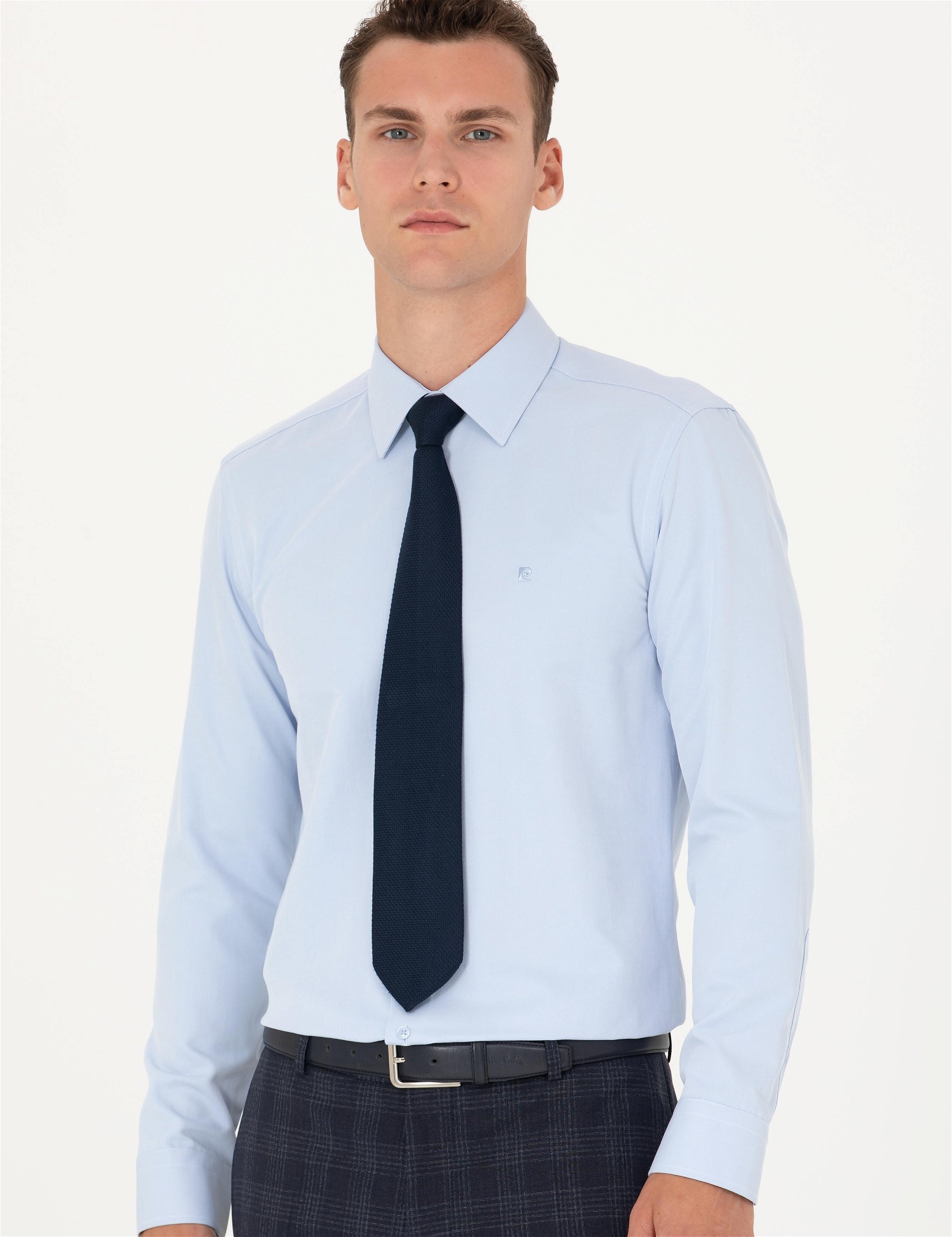 Açık Mavi Slim Fit Uzun Kollu Basic Gömlek