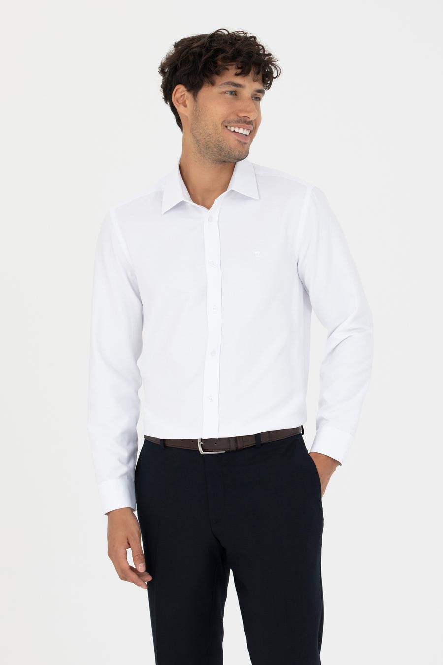 Beyaz Slim Fit Uzun Kollu Gömlek_0