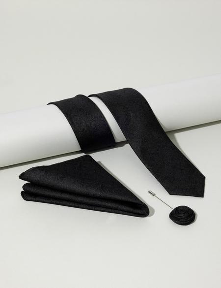Siyah 3'lü Kravat Mendil Set