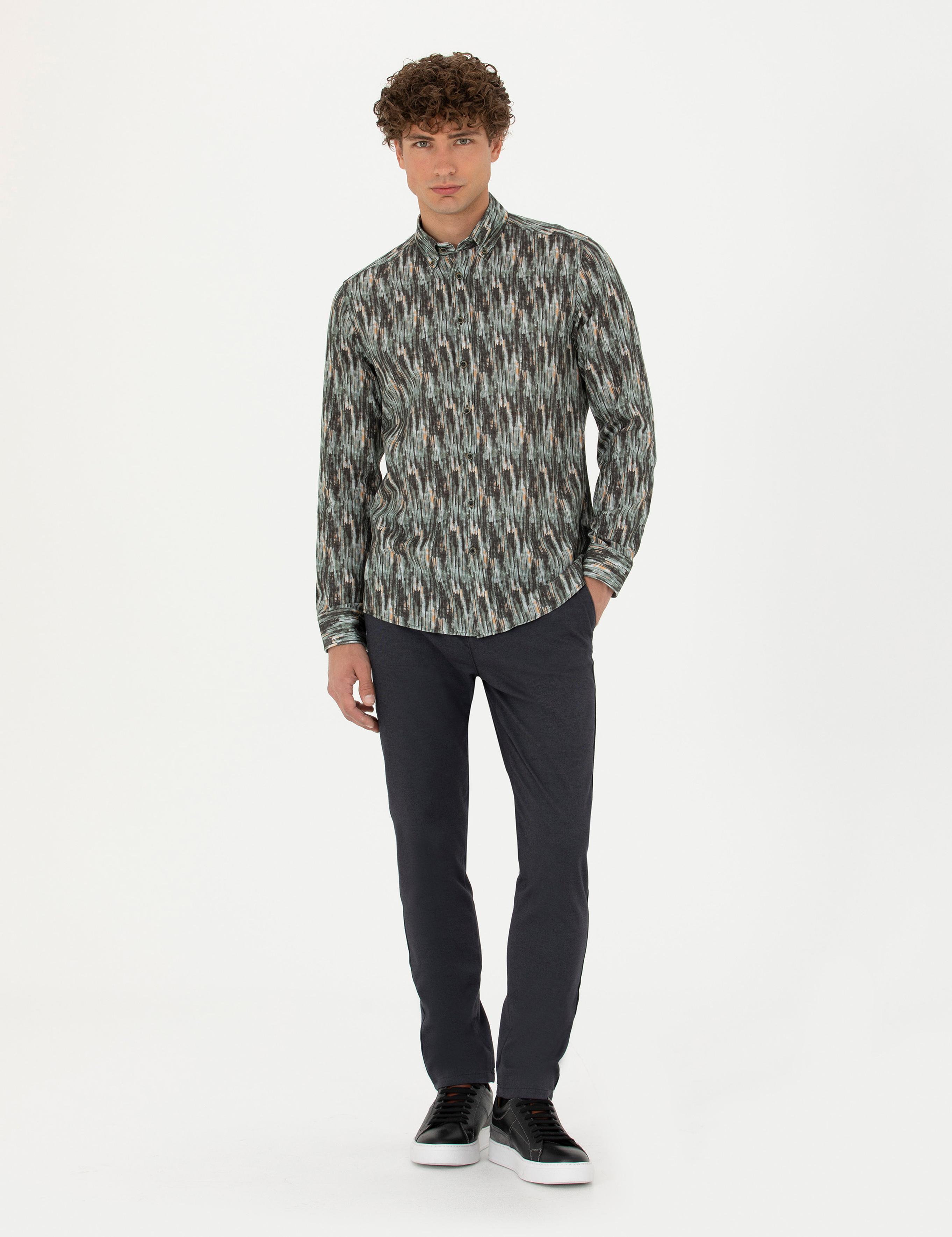 Haki Slim Fit Uzun Kollu Gömlek