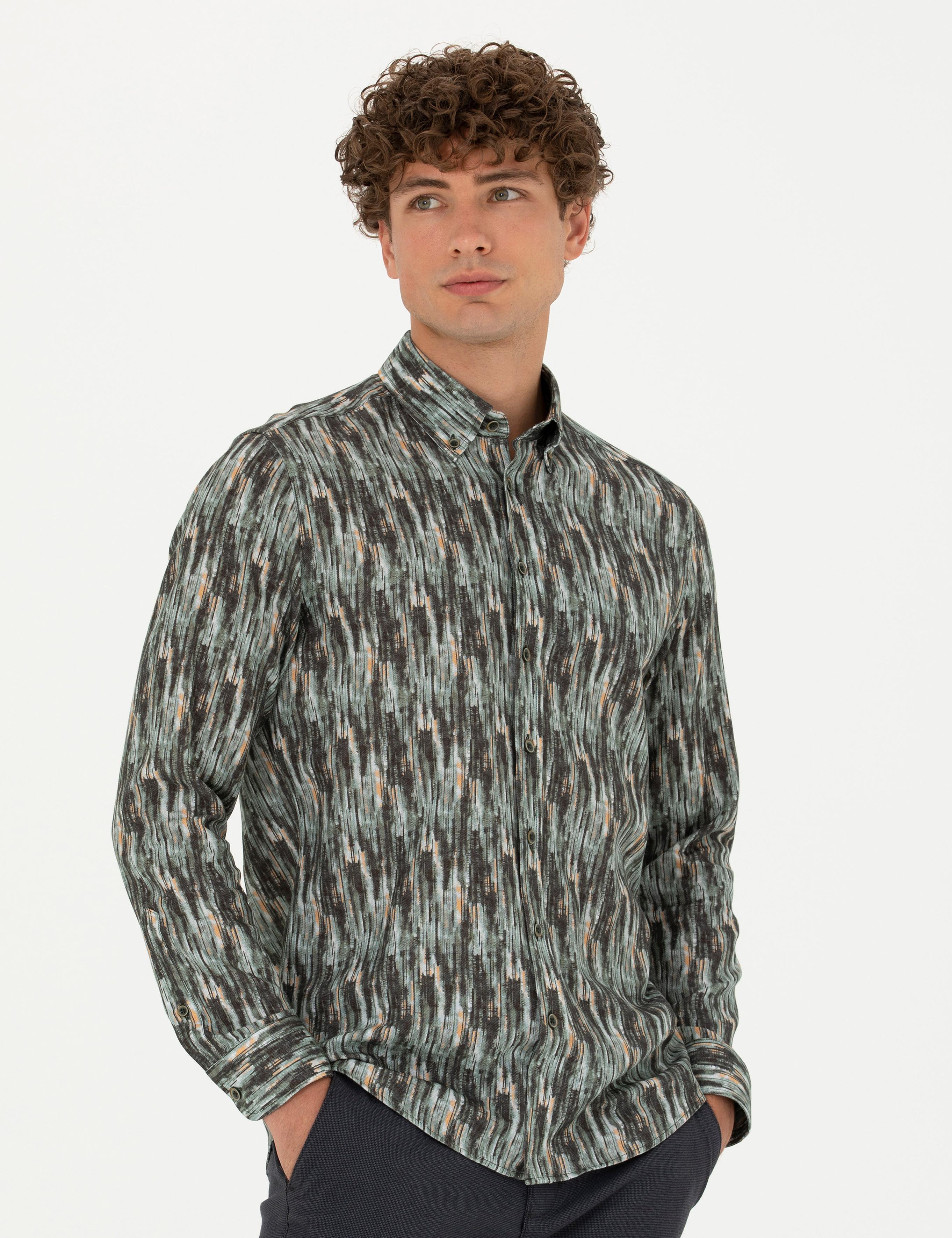 Haki Slim Fit Uzun Kollu Gömlek