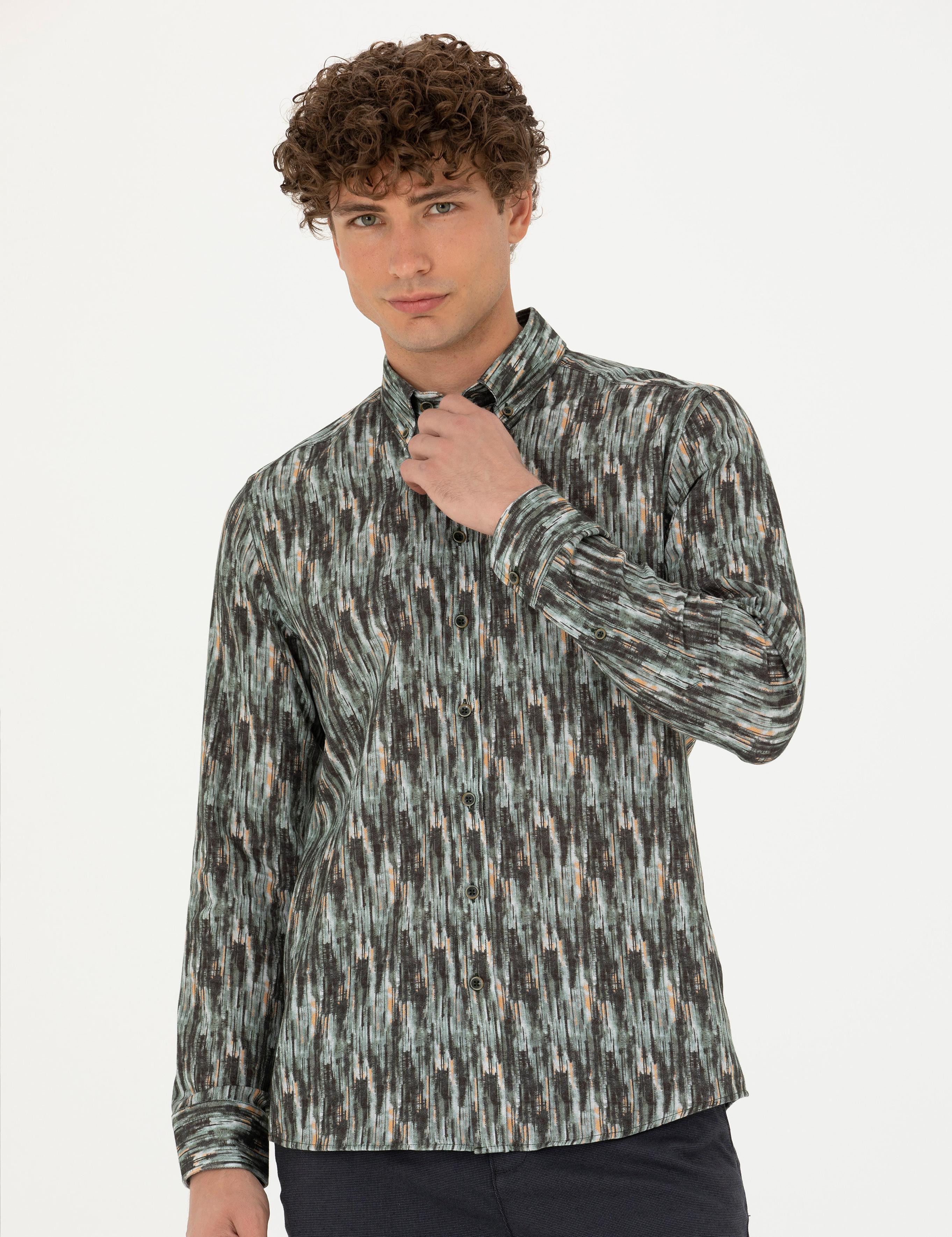 Haki Slim Fit Uzun Kollu Gömlek
