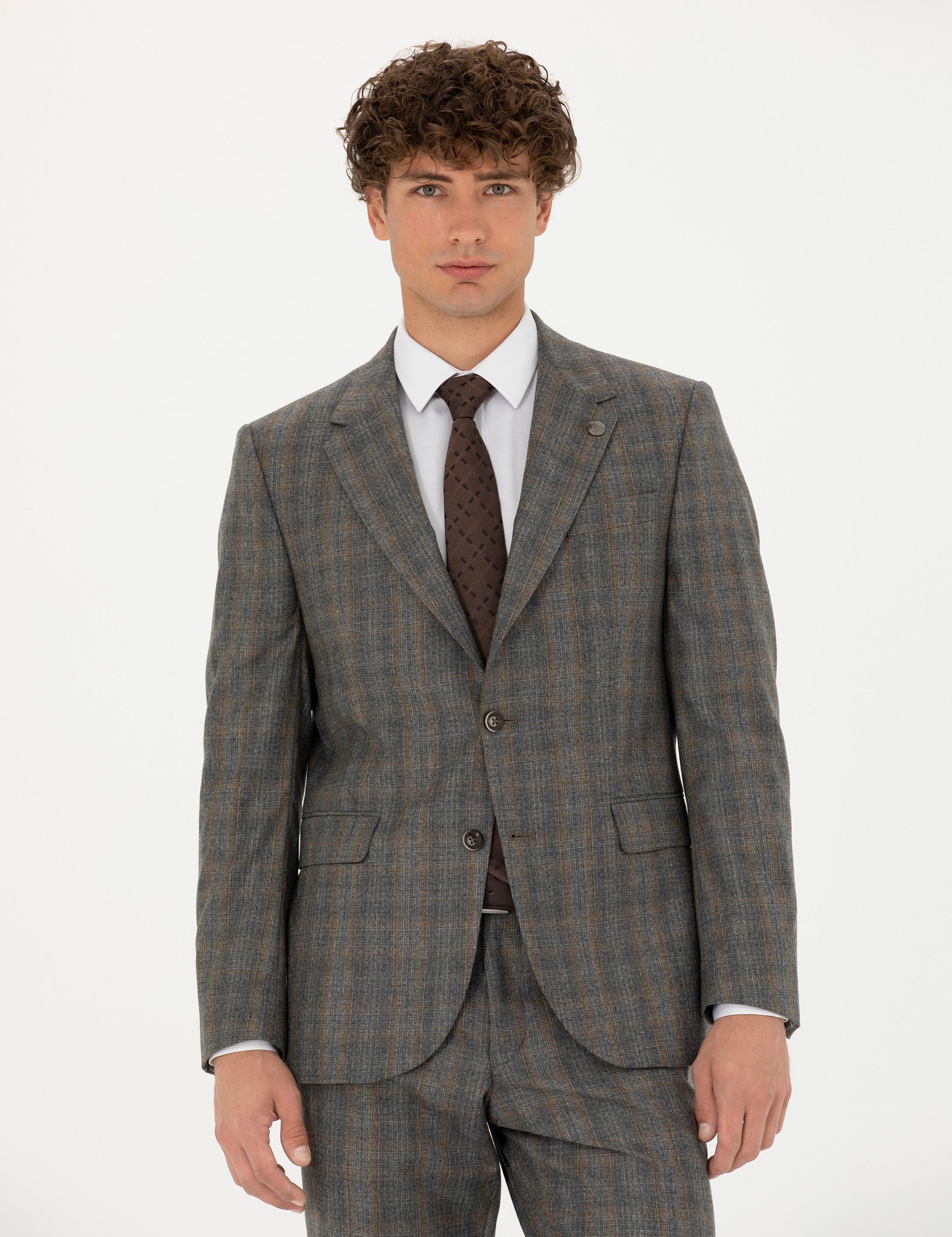 %100 Yün Füme Slim Fit Takım Elbise