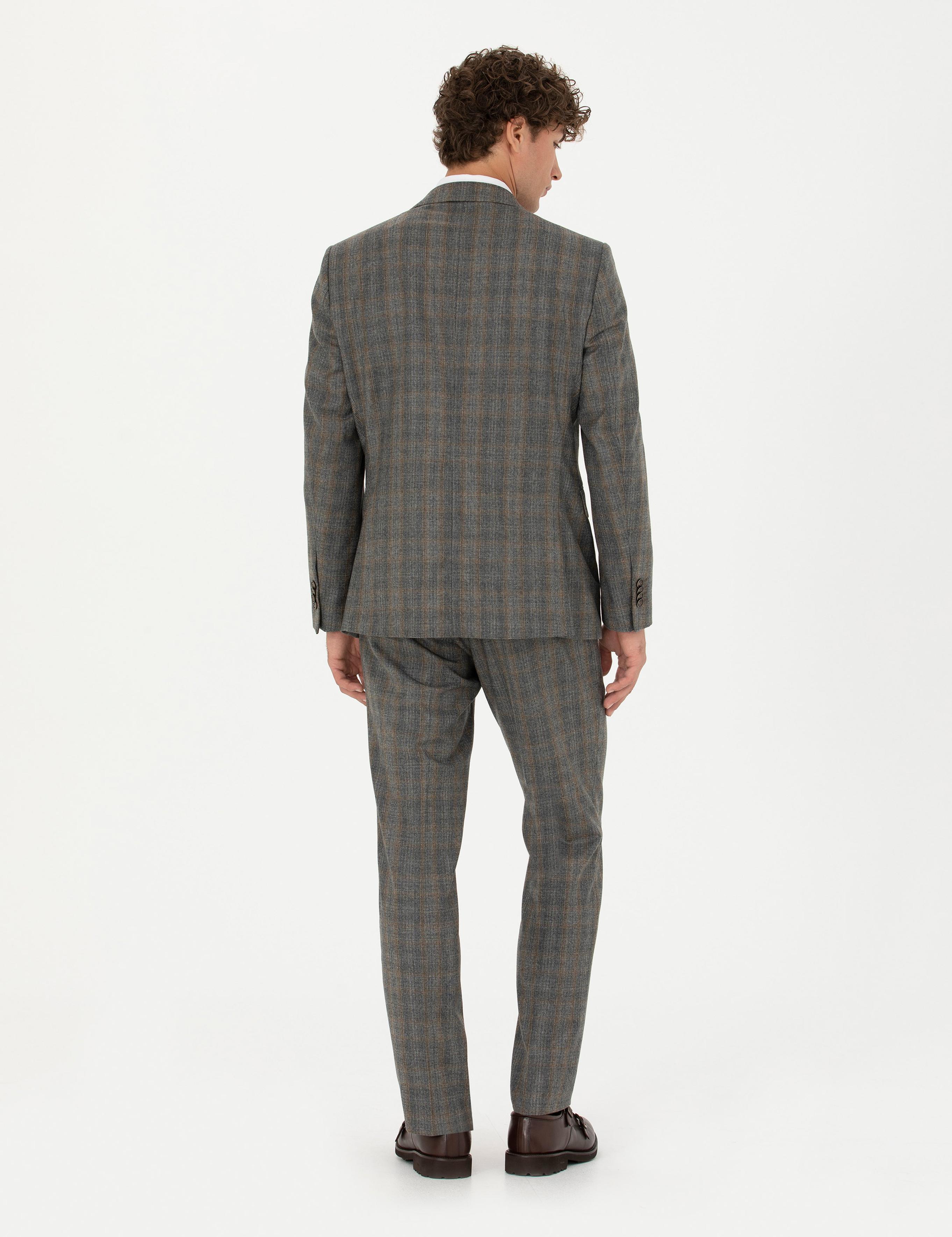 %100 Yün Füme Slim Fit Takım Elbise