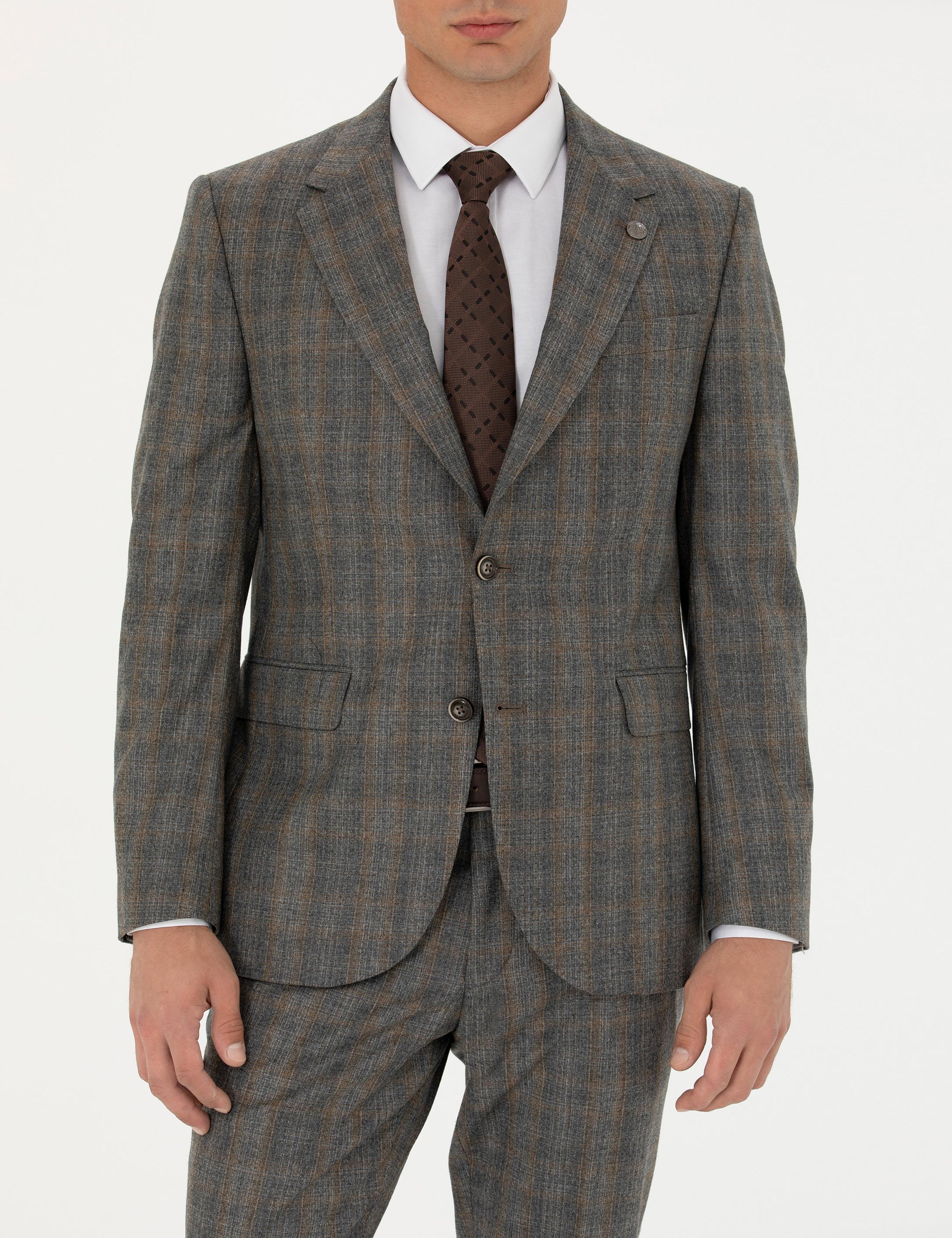 %100 Yün Füme Slim Fit Takım Elbise
