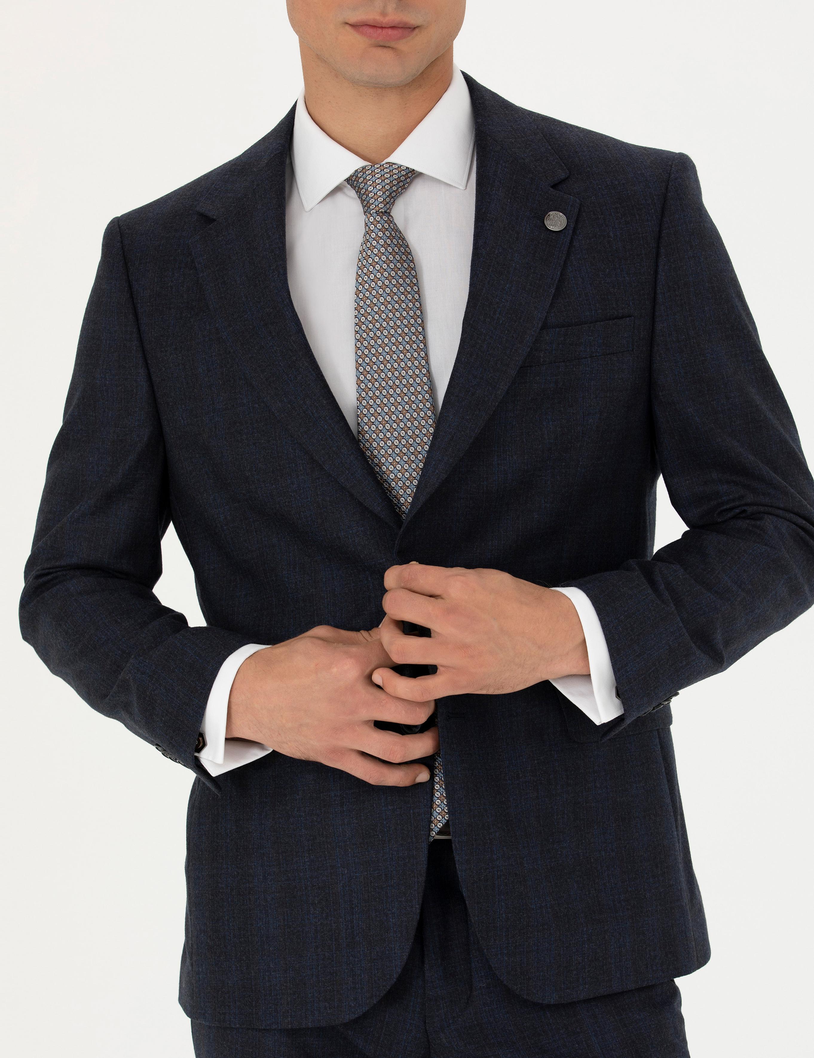 %100 Yün Lacivert Slim Fit Takım Elbise