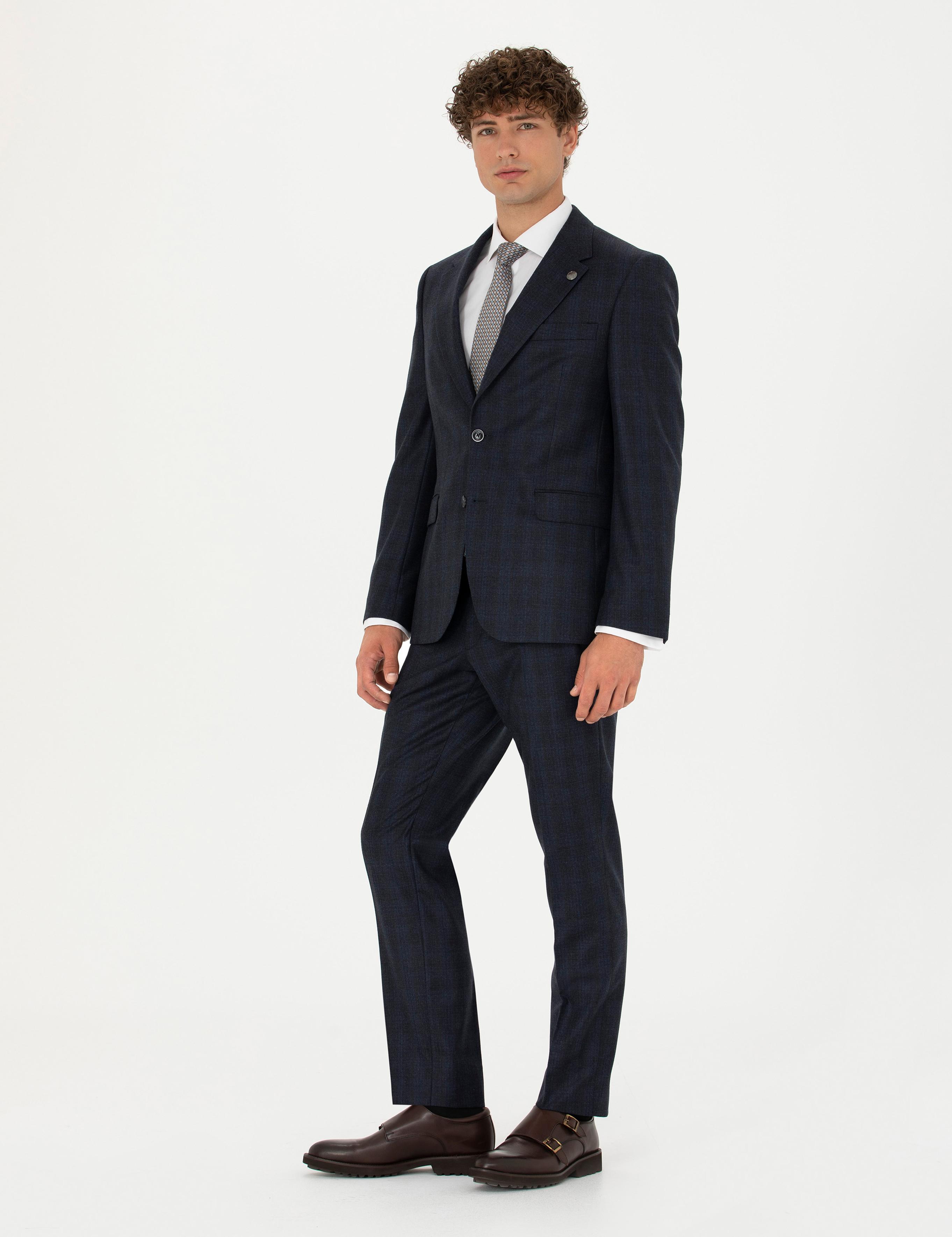 %100 Yün Lacivert Slim Fit Takım Elbise