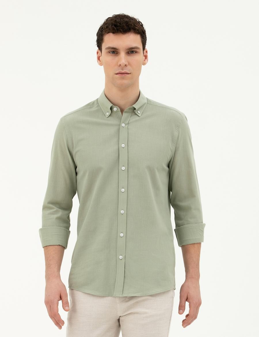 Yeşil Slim Fit Uzun Kollu Gömlek