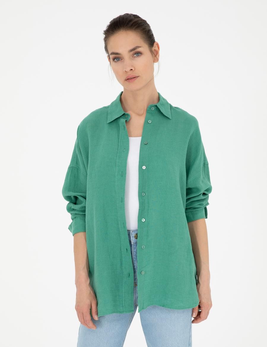 Yeşil Oversize Uzun Kollu Gömlek