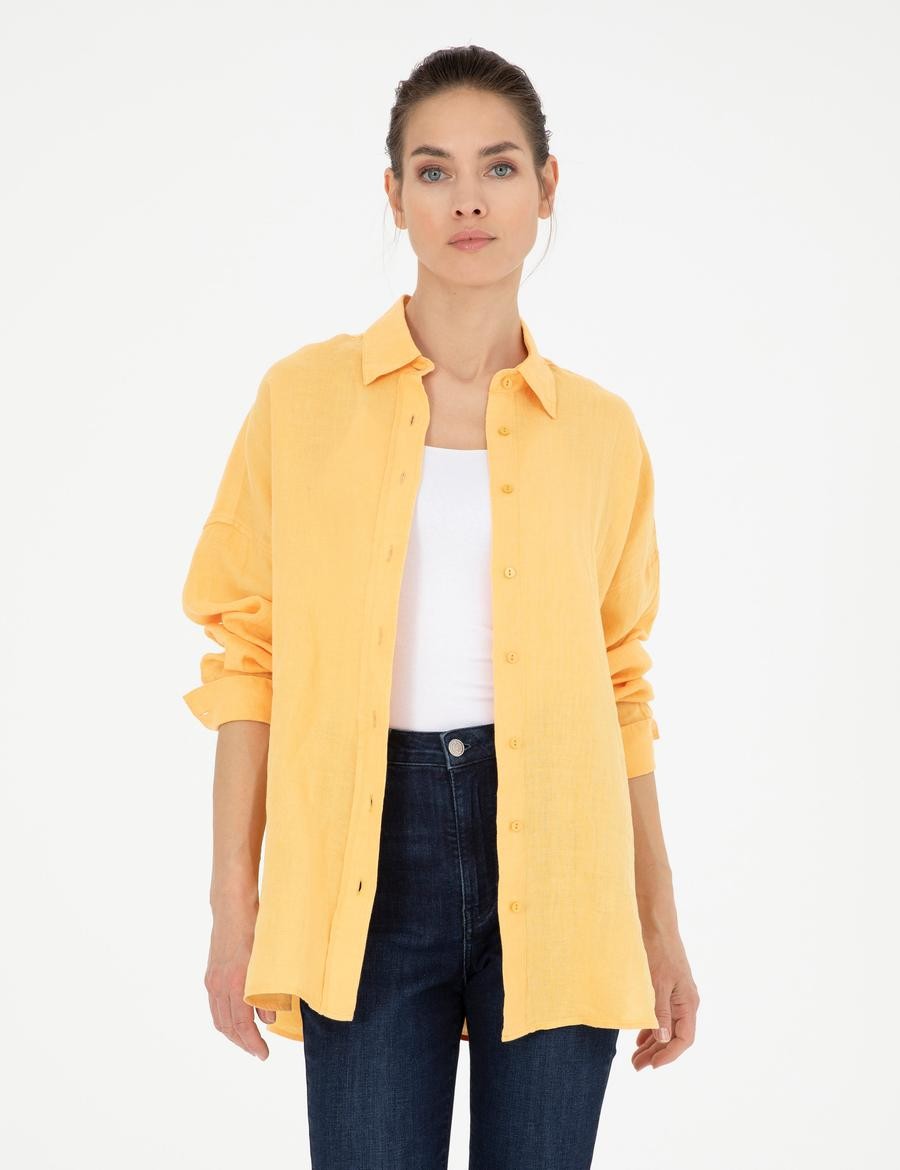 Sarı Oversize Uzun Kollu Gömlek