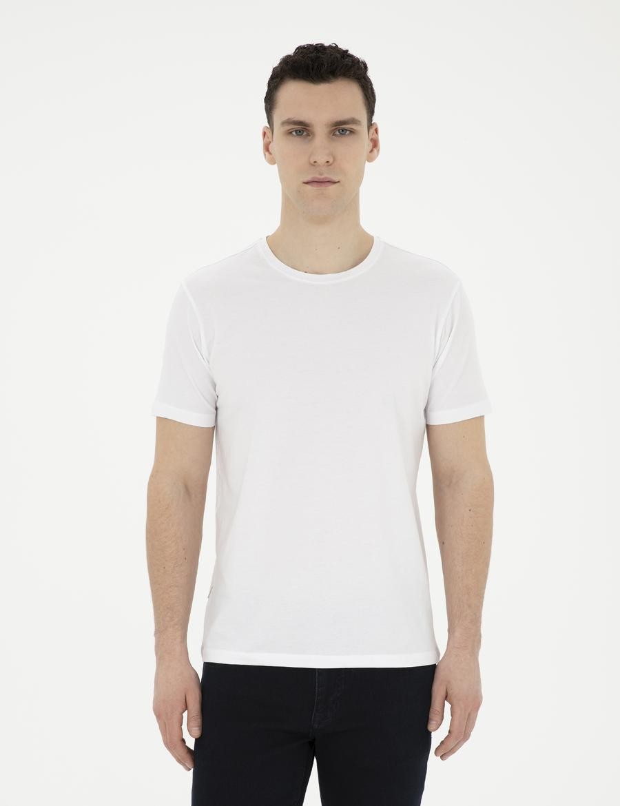 Beyaz Slim Fit Basic Tişört_0