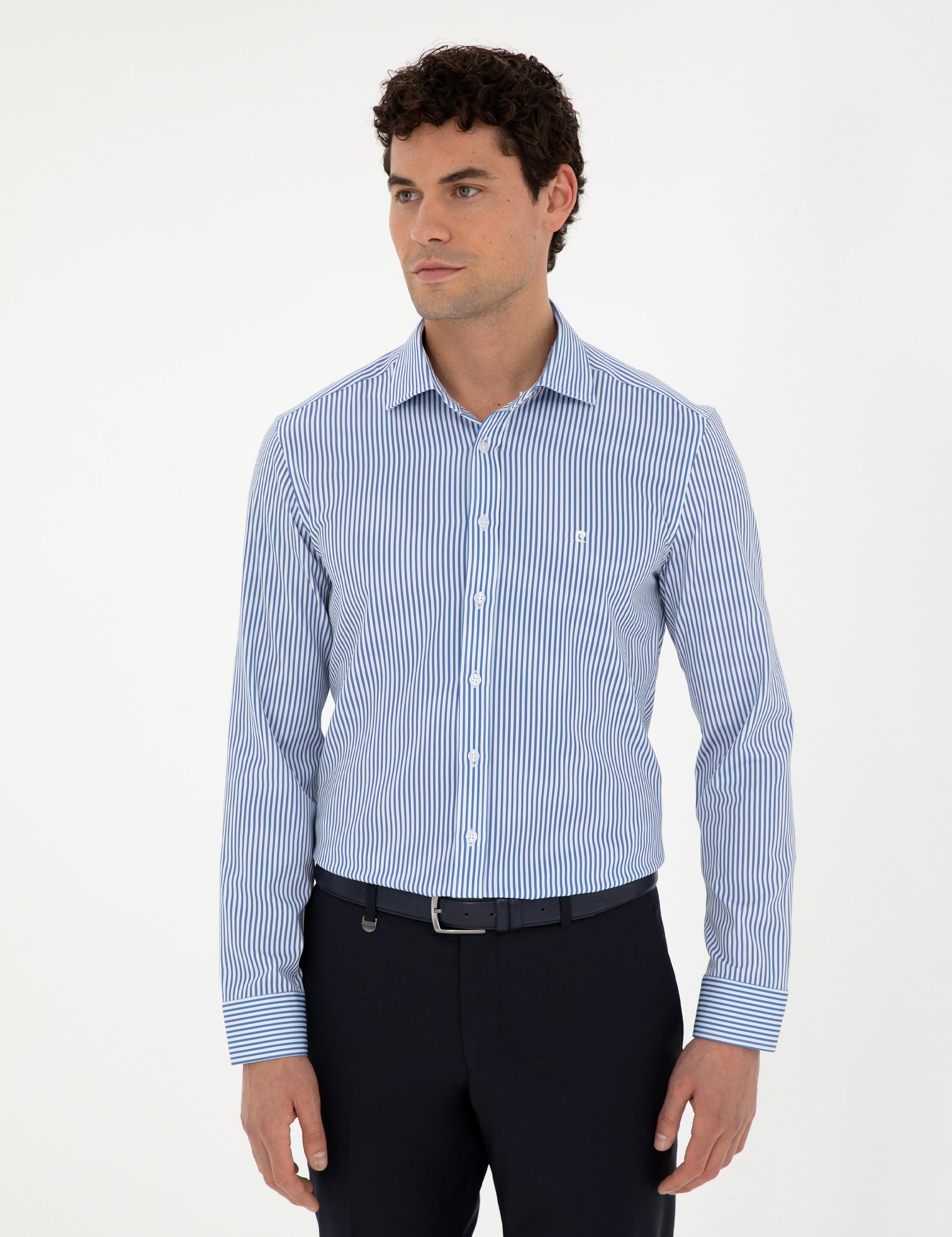 Mavi Çizgili Ex. Slim Fit Uzun Kollu Gömlek