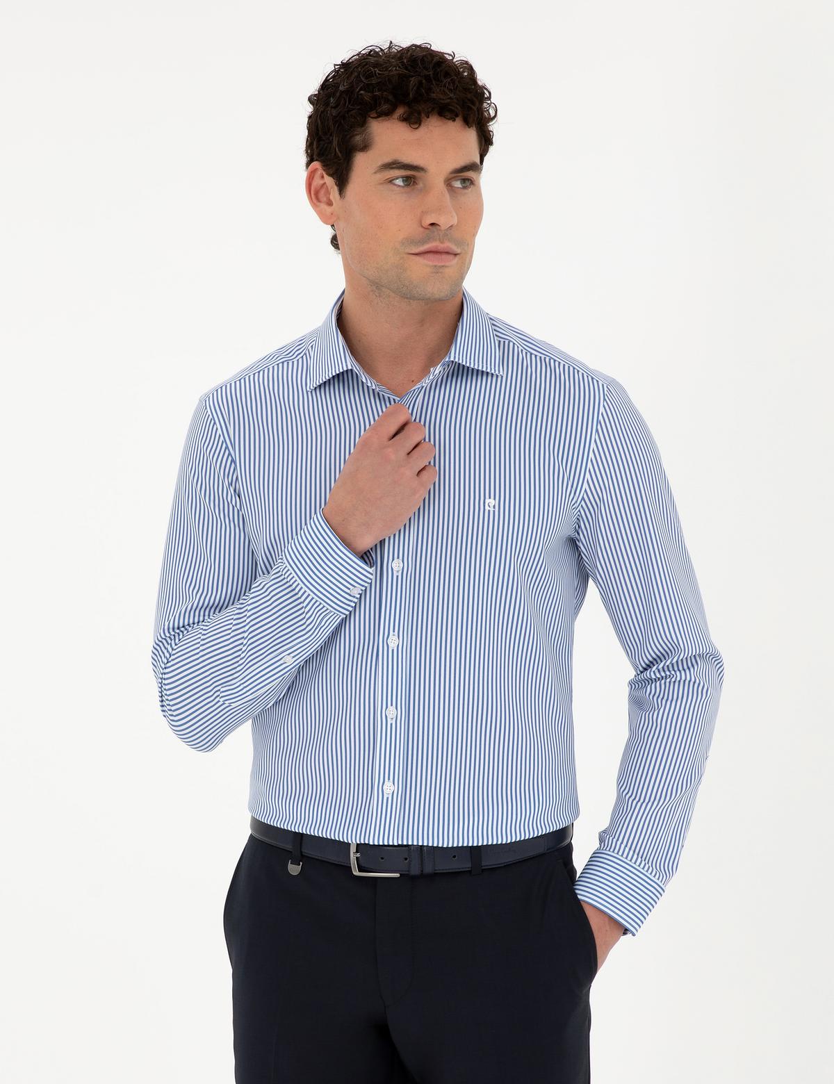 Mavi Çizgili Ex. Slim Fit Uzun Kollu Gömlek
