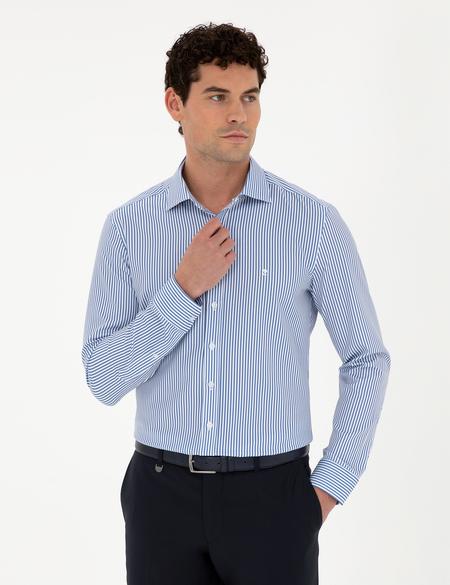 Mavi Çizgili Ex. Slim Fit Uzun Kollu Gömlek