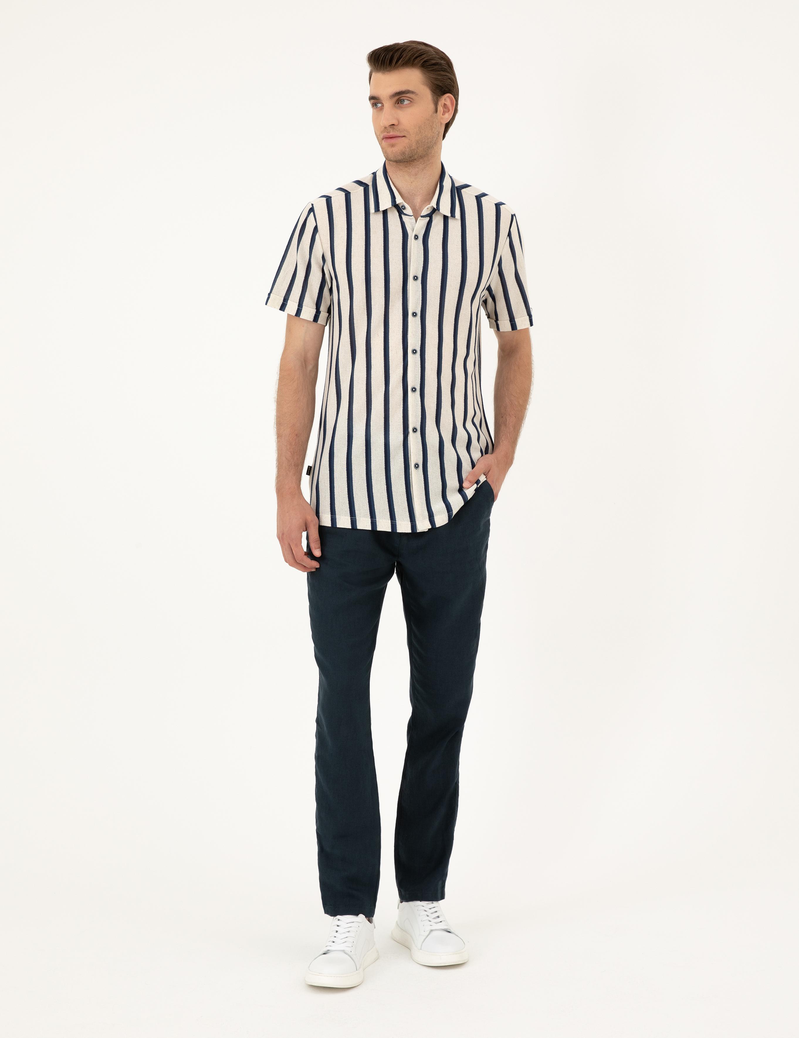 Bej Slim Fit Örme Gömlek