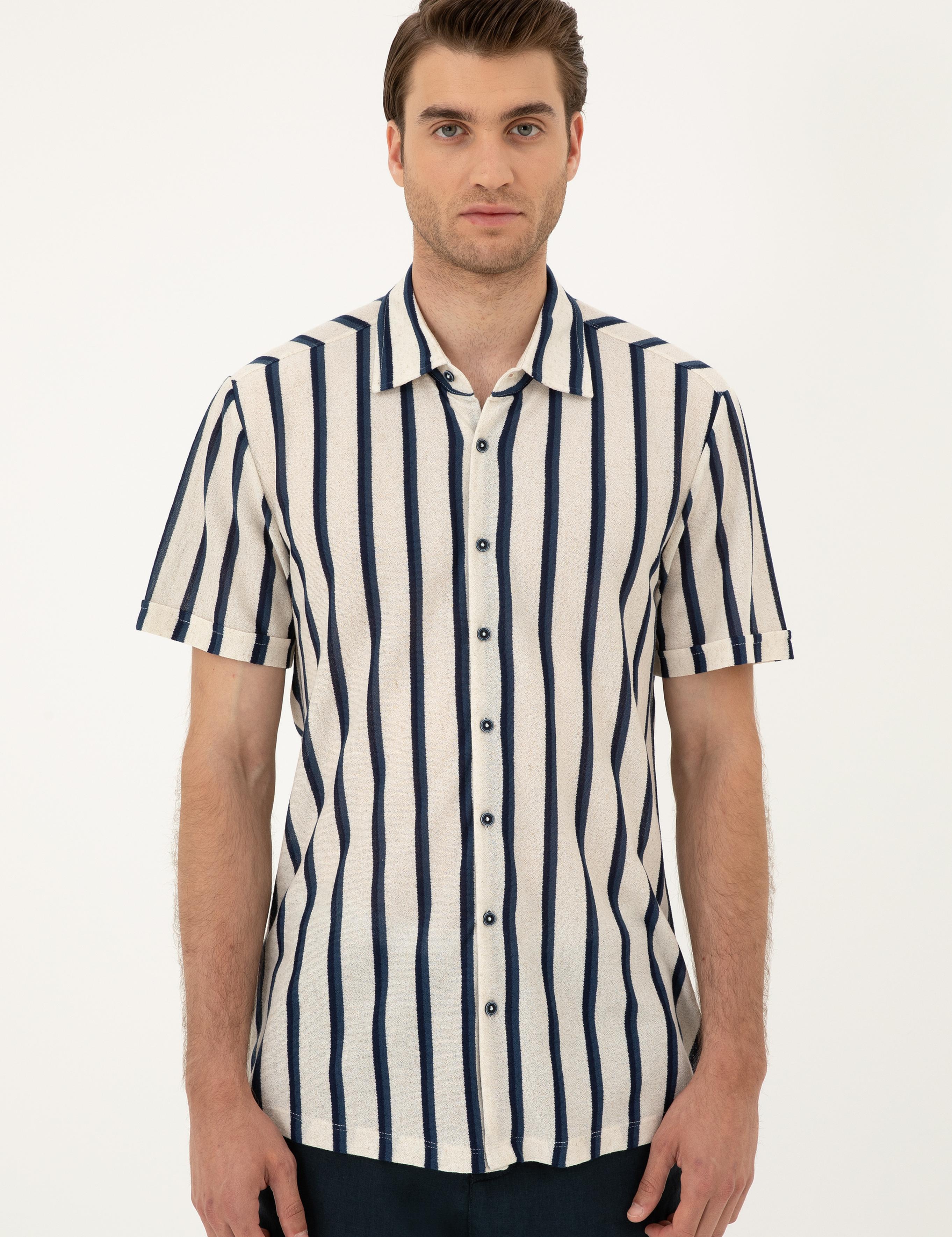 Bej Slim Fit Örme Gömlek