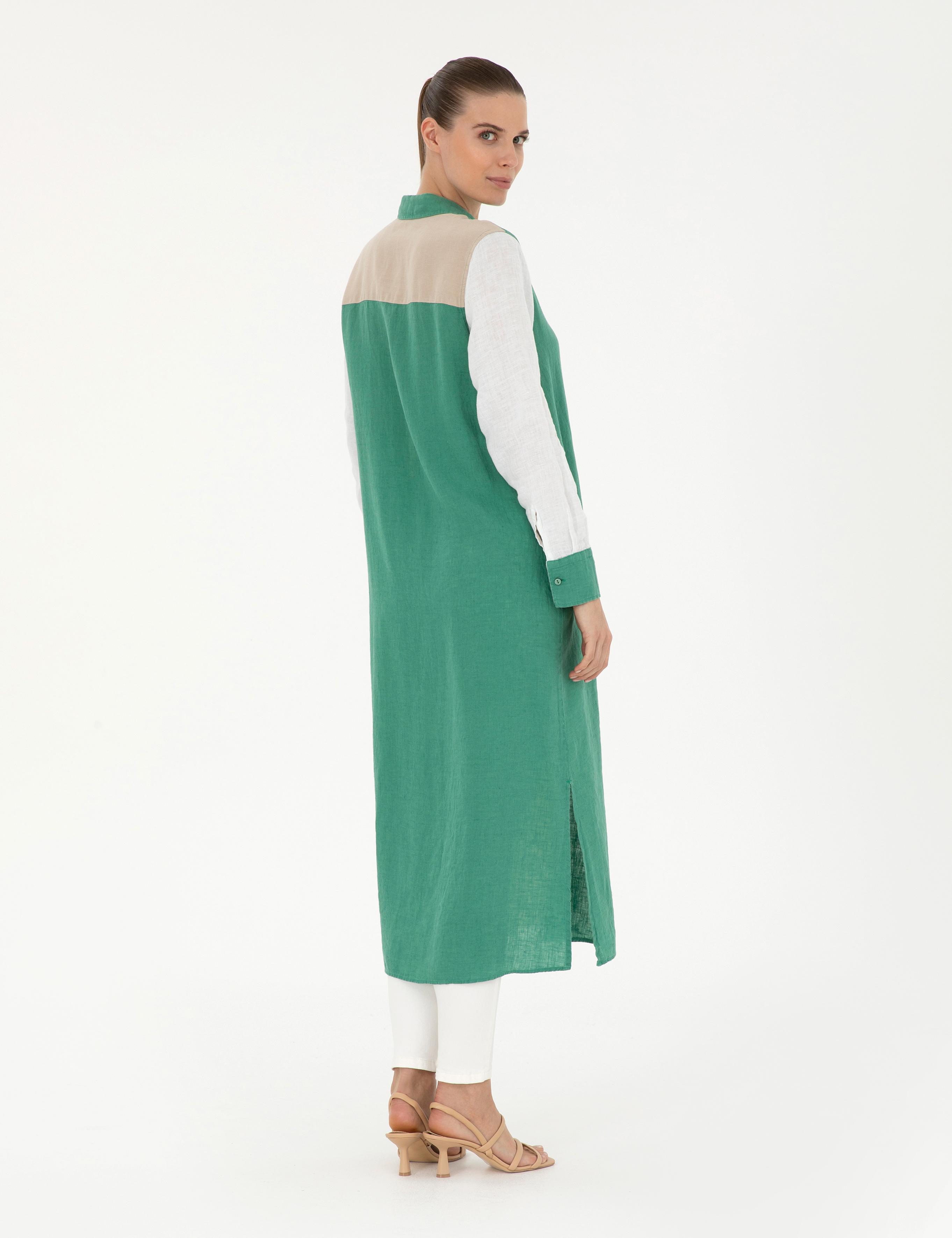 Yeşil Keten Comfort Fit Tunik