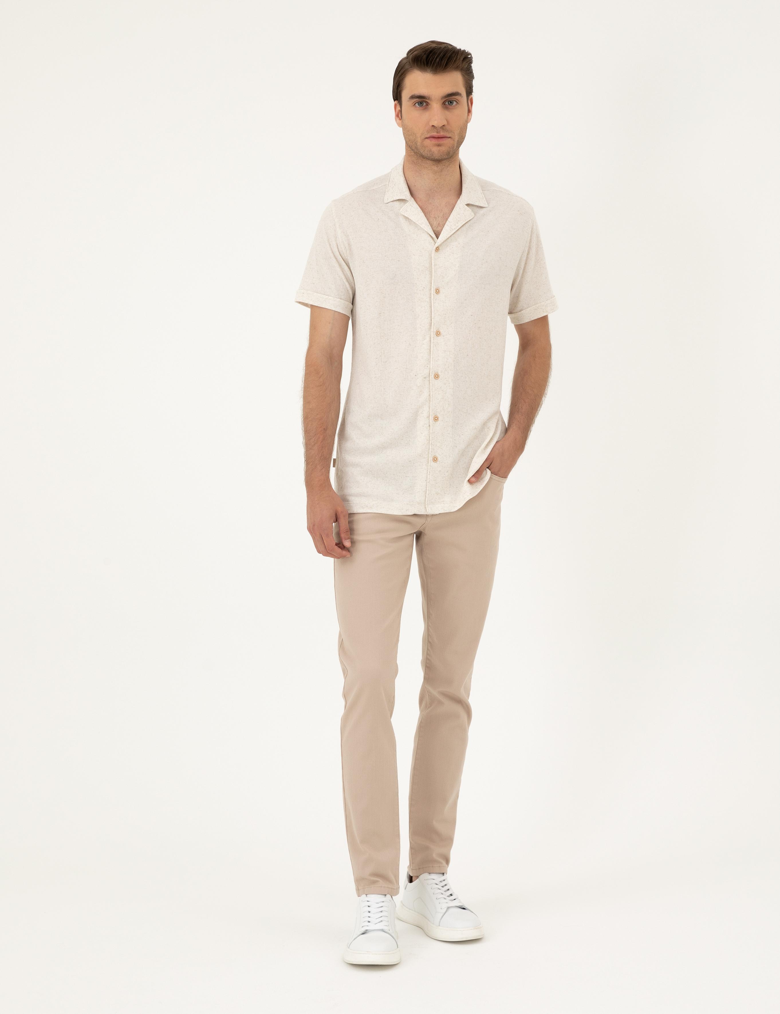 Bej Slim Fit Örme Gömlek