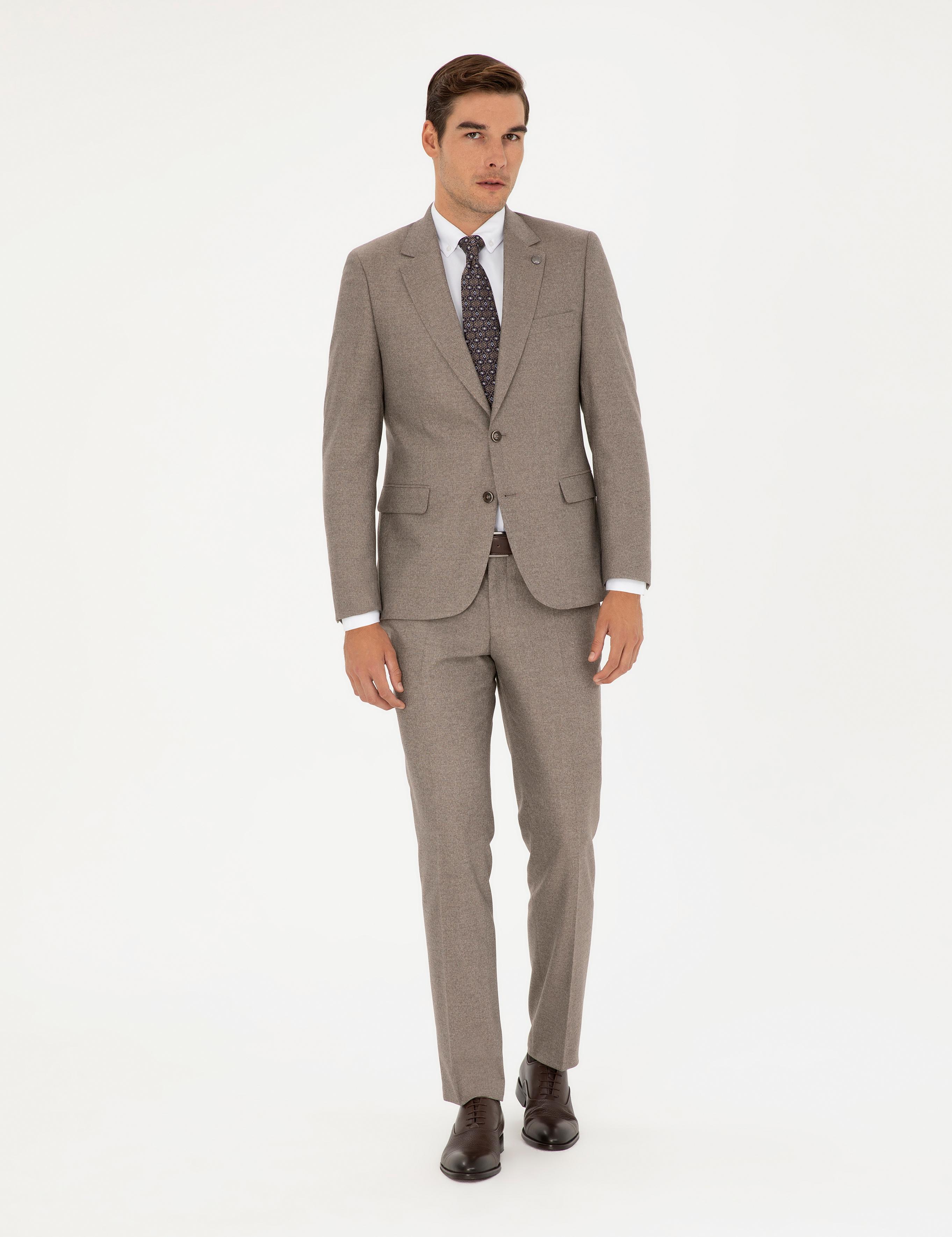 Açık Kahverengi Slim Fit Takım Elbise