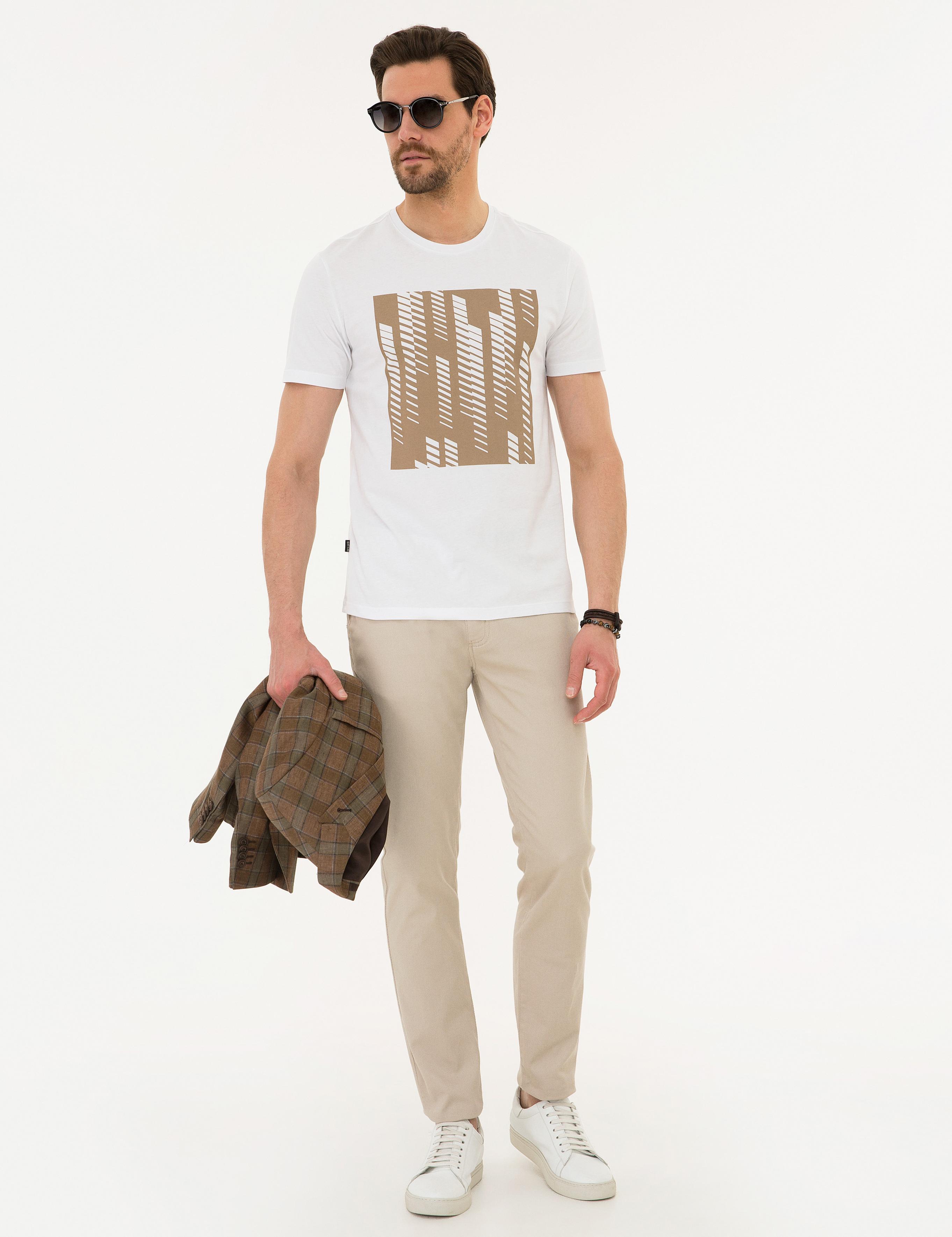 Beyaz Slim Fit Bisiklet Yaka T-Shirt