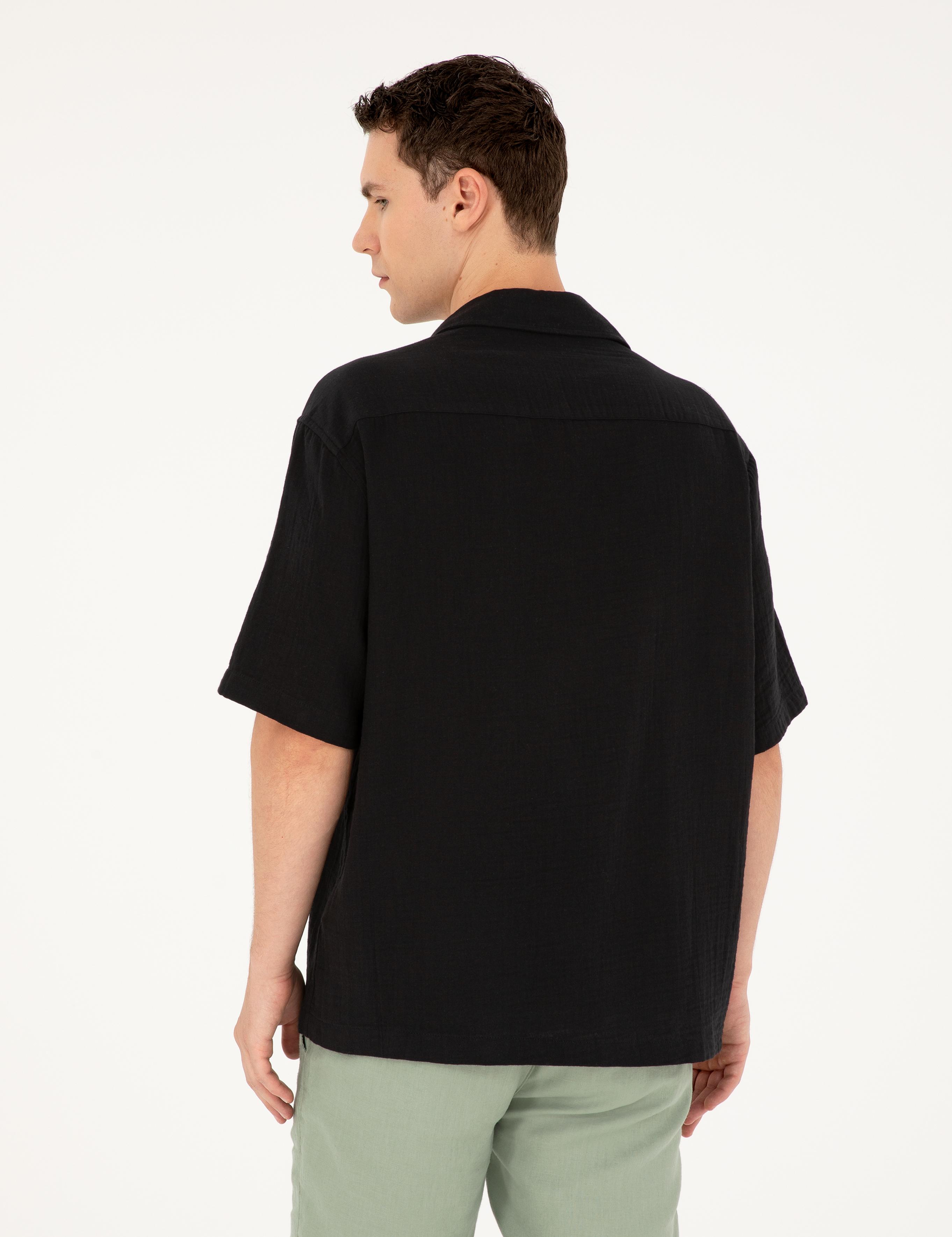 Siyah Oversize Kısa Kollu Gömlek
