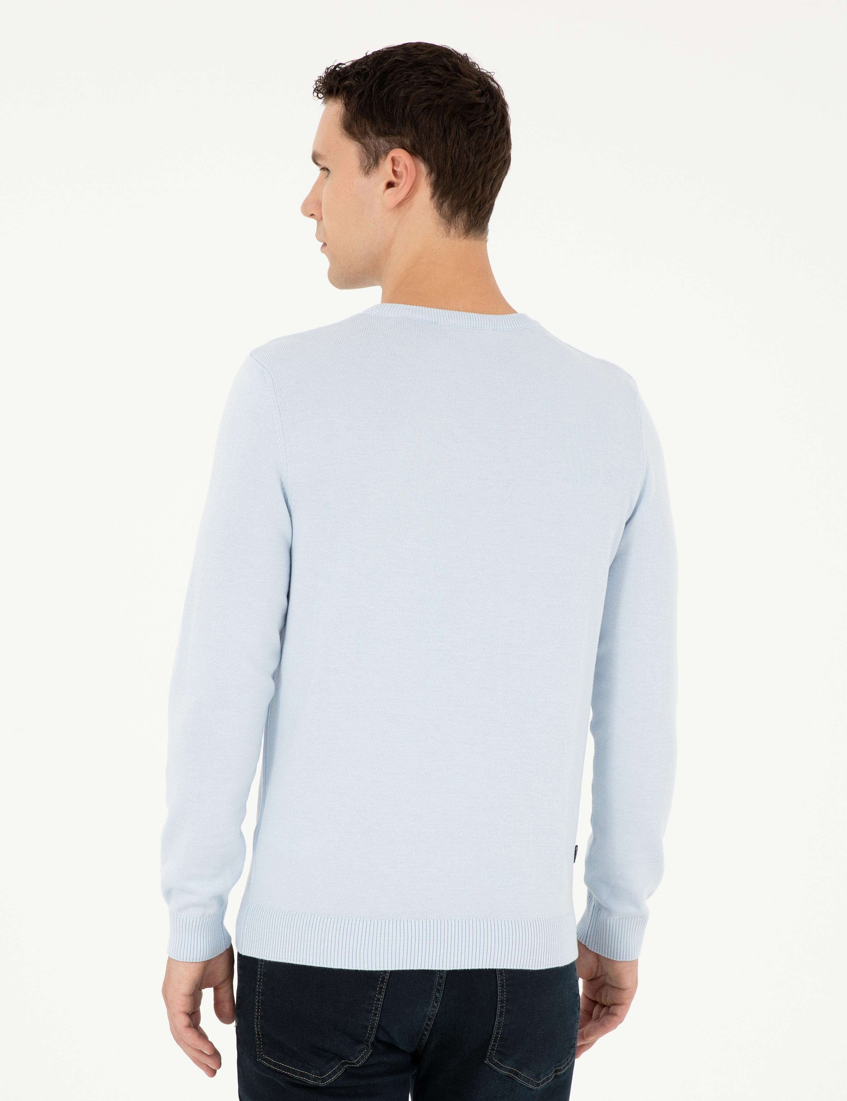 Açık Mavi Slim Fit Bisiklet Yaka Basic Triko Kazak