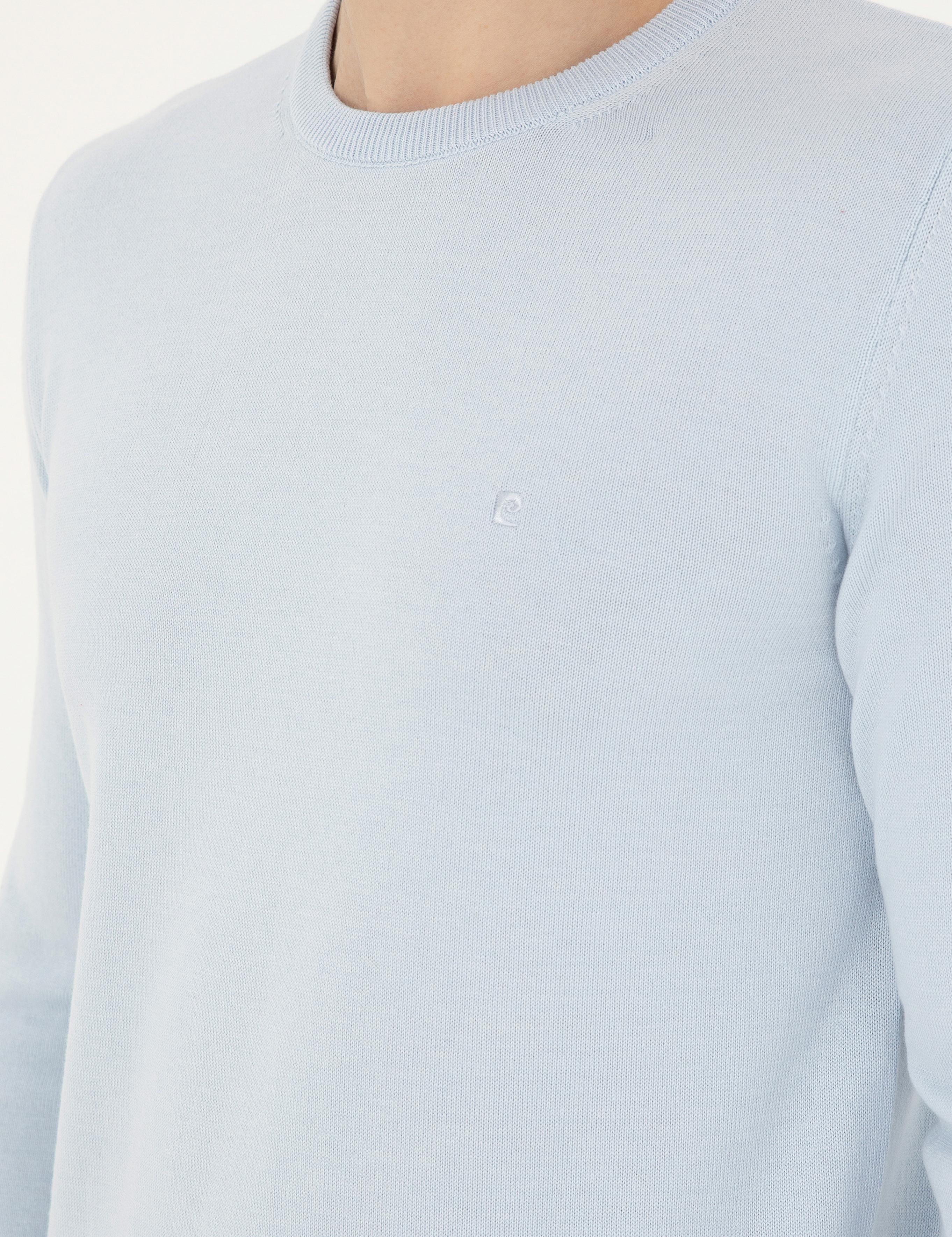 Açık Mavi Slim Fit Bisiklet Yaka Basic Triko Kazak