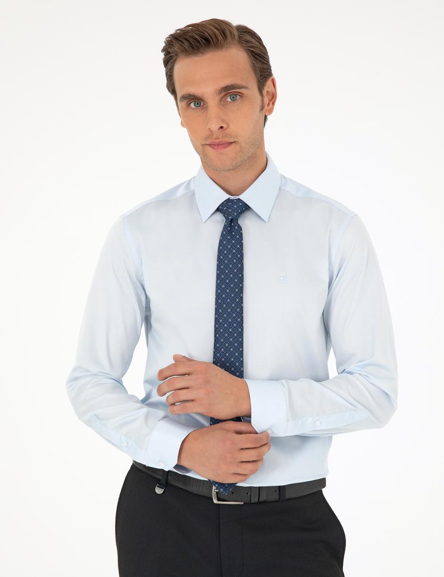 Açık Mavi Slim Fit Uzun Kollu Basic Gömlek_2