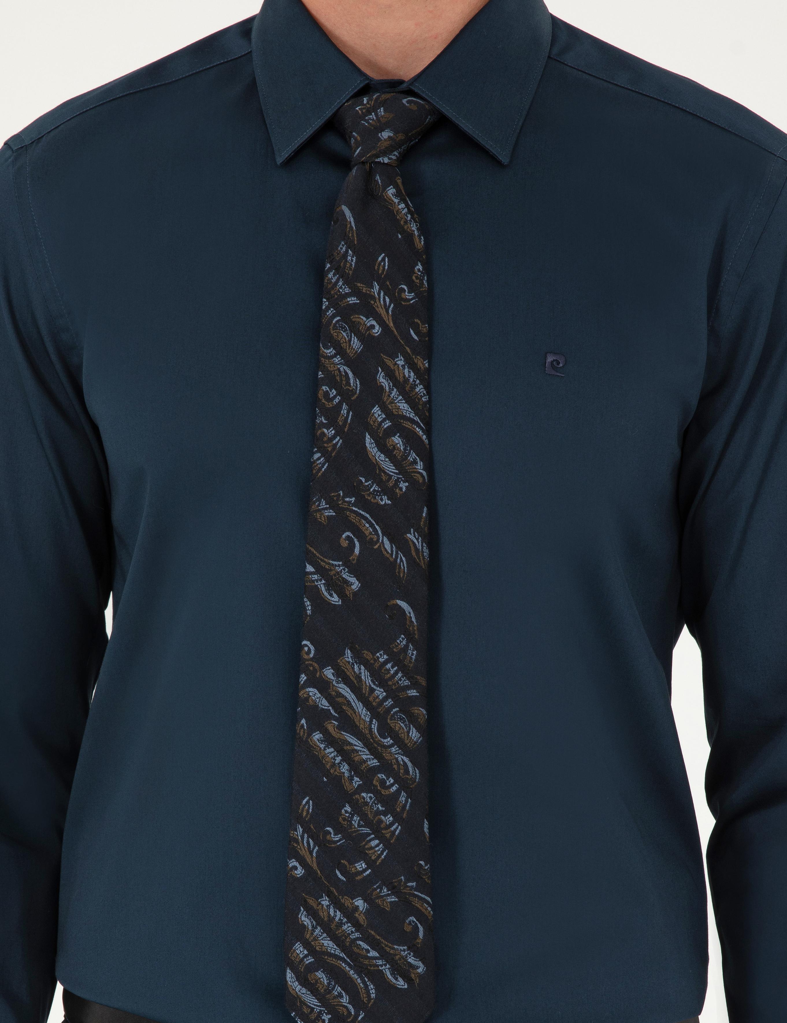 Lacivert Slim Fit Uzun Kollu Basic Gömlek