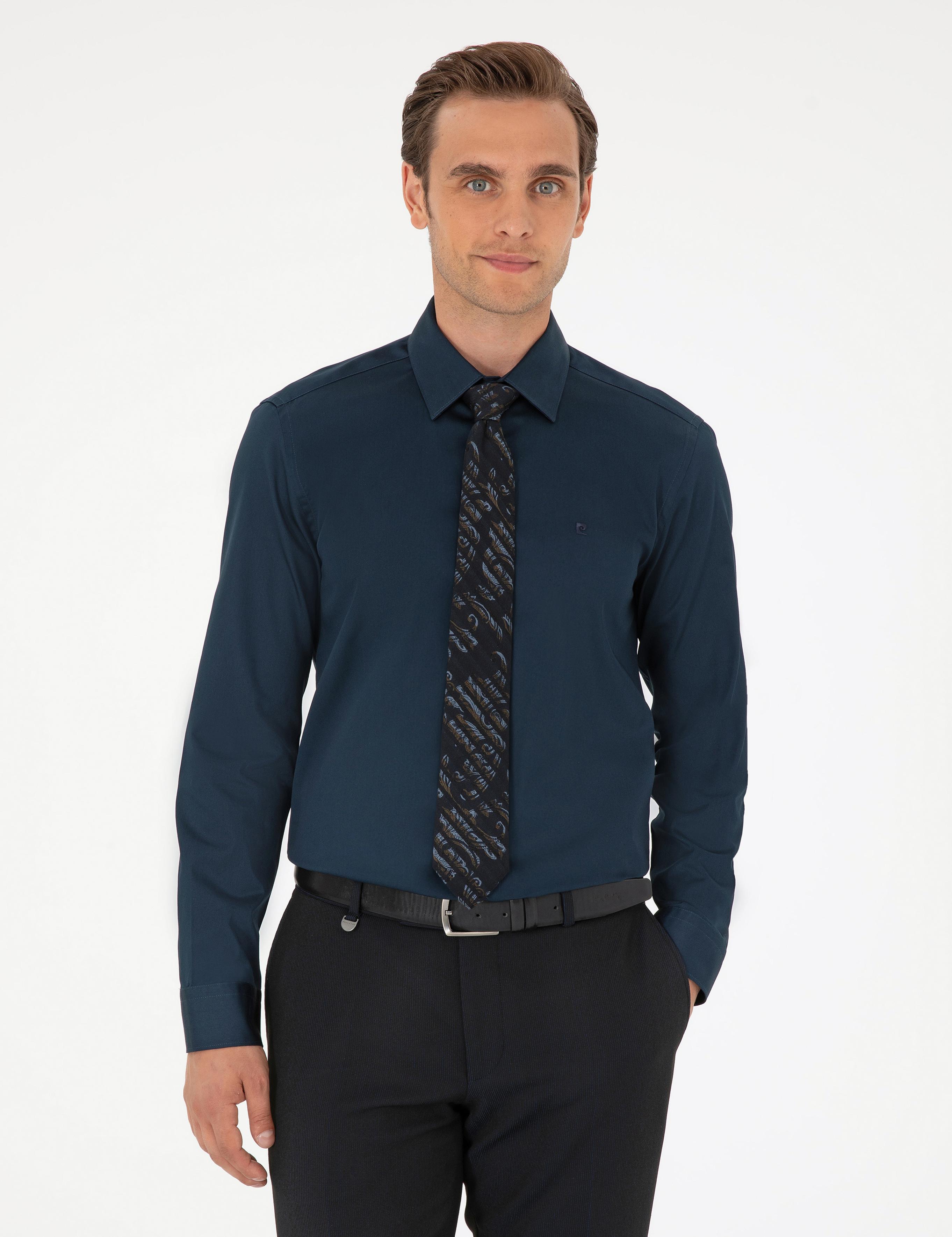 Lacivert Slim Fit Uzun Kollu Basic Gömlek