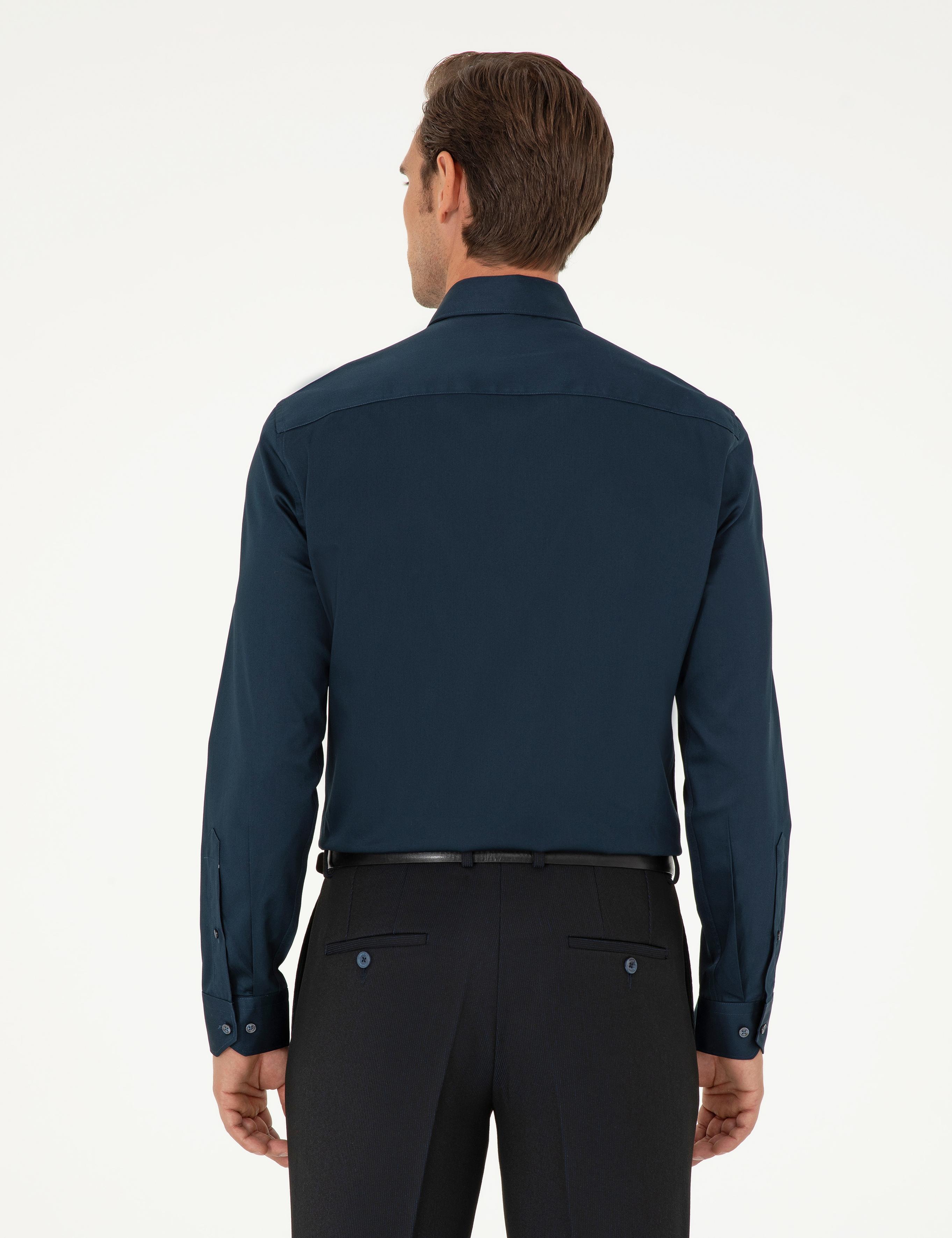 Lacivert Slim Fit Uzun Kollu Basic Gömlek