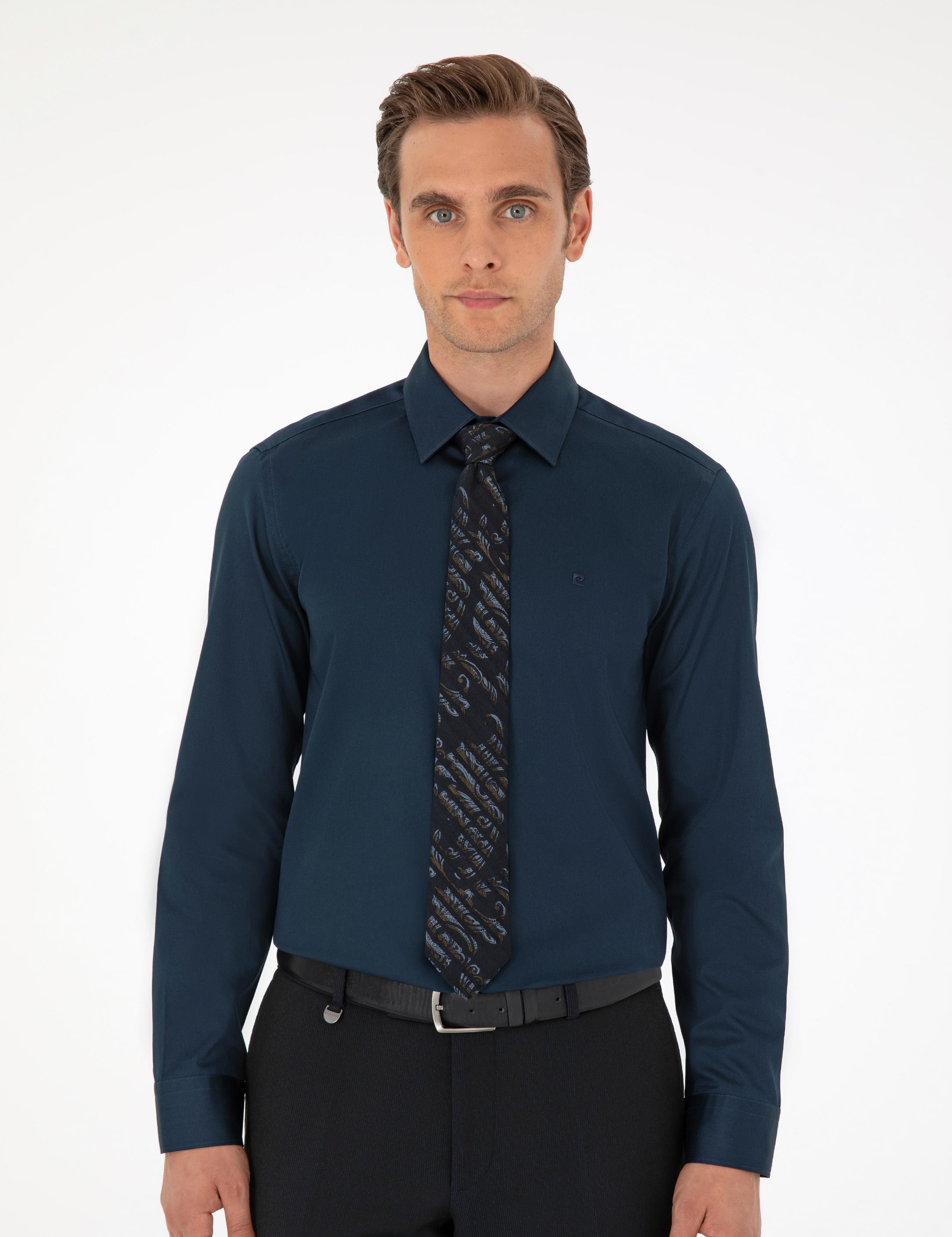 Lacivert Slim Fit Uzun Kollu Basic Gömlek