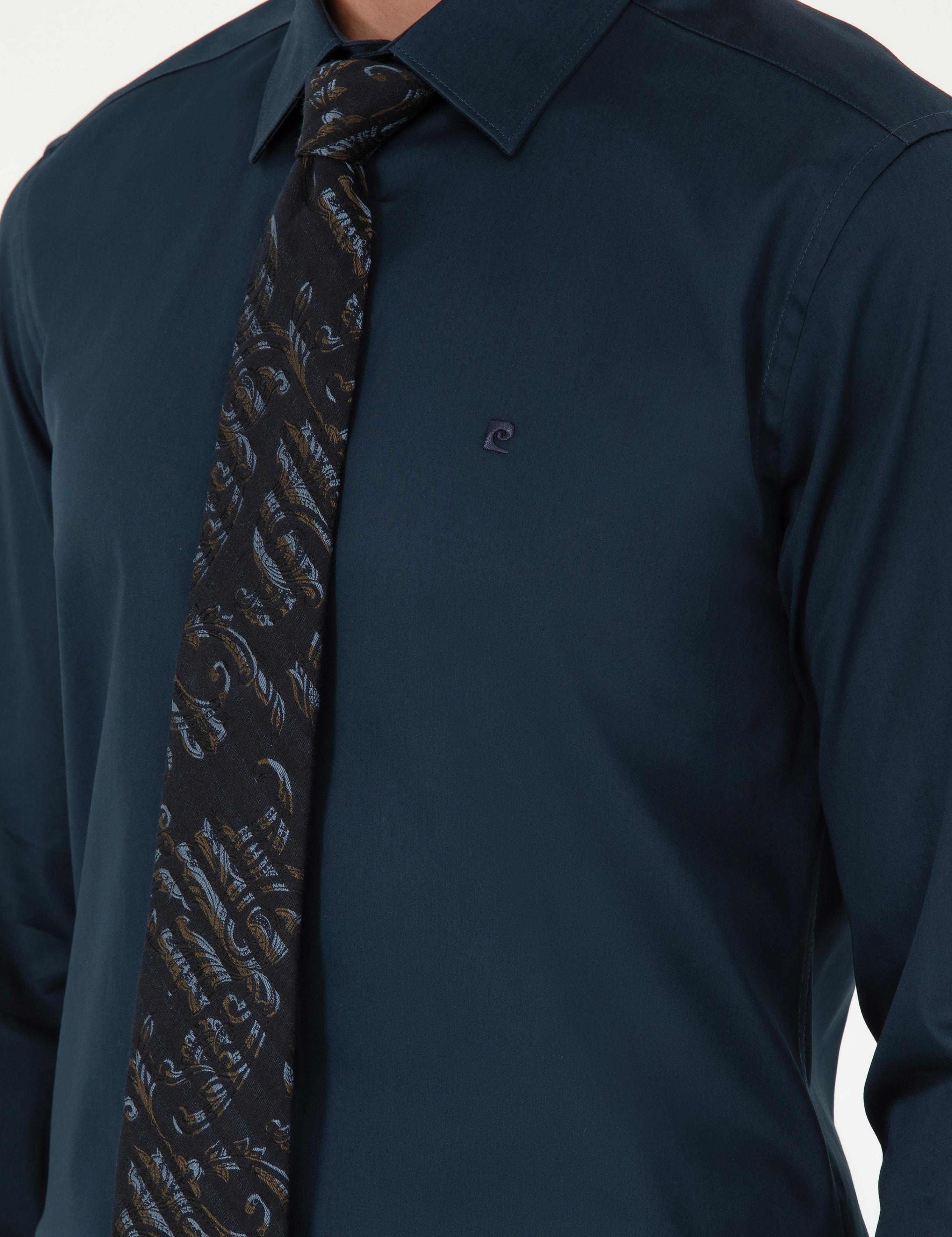 Lacivert Slim Fit Uzun Kollu Basic Gömlek