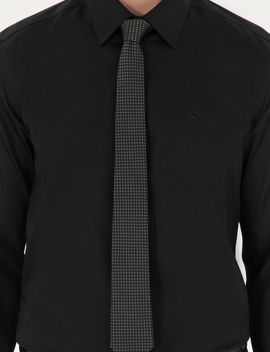 Siyah Slim Fit Uzun Kollu Basic Gömlek_5