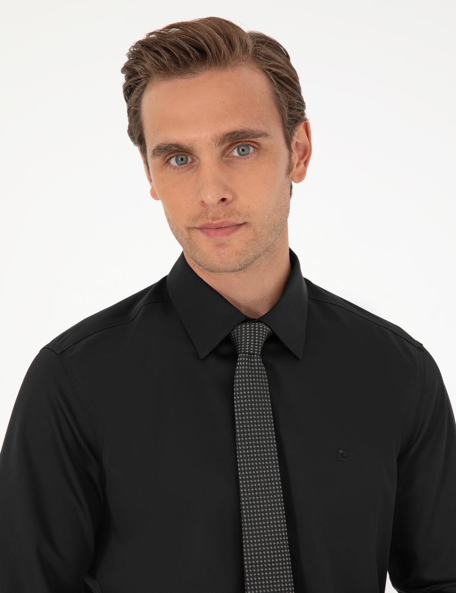 Siyah Slim Fit Uzun Kollu Basic Gömlek_1