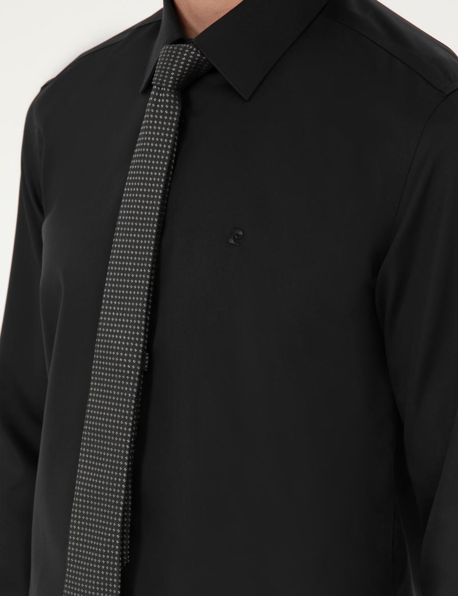 Siyah Slim Fit Uzun Kollu Basic Gömlek_6
