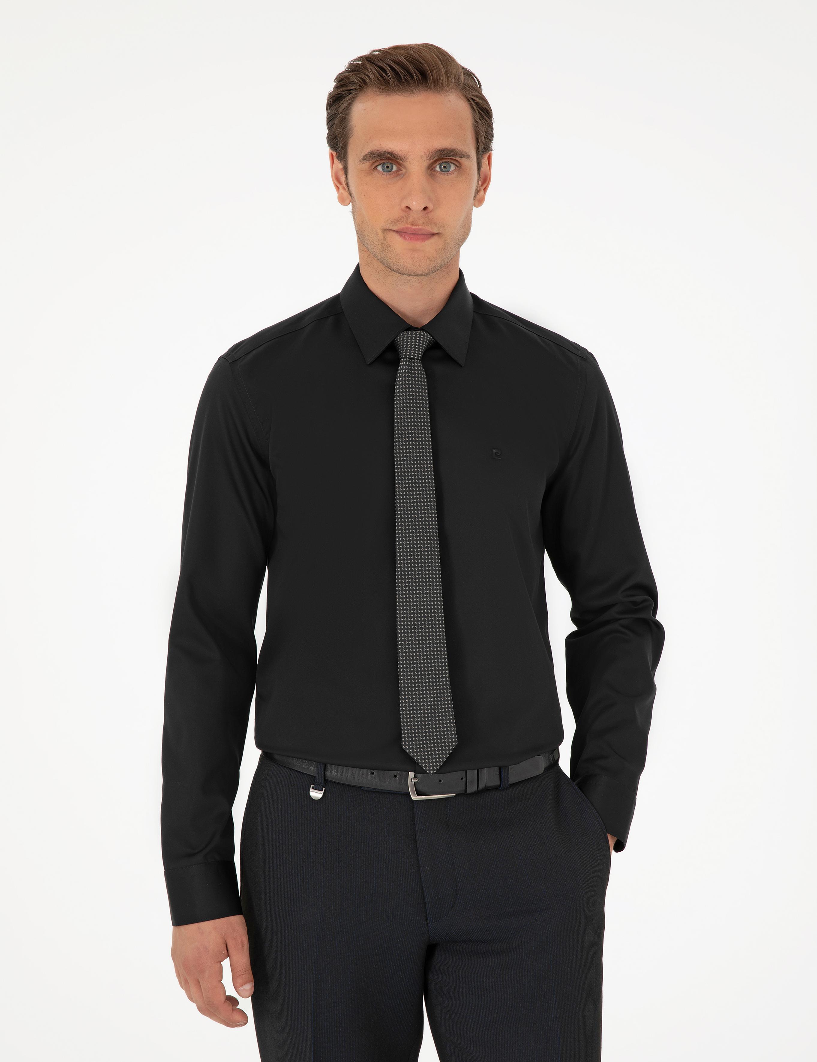 Siyah Slim Fit Uzun Kollu Basic Gömlek
