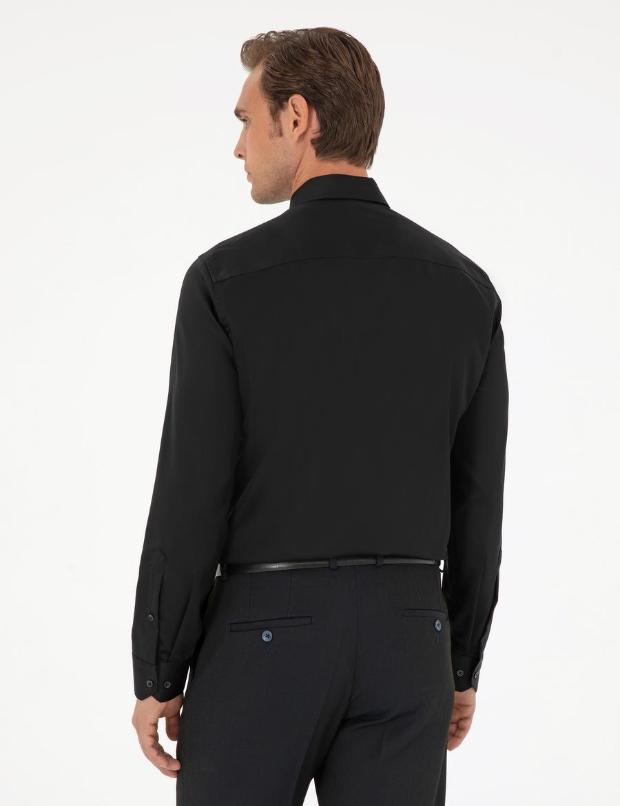 Siyah Slim Fit Uzun Kollu Basic Gömlek_4