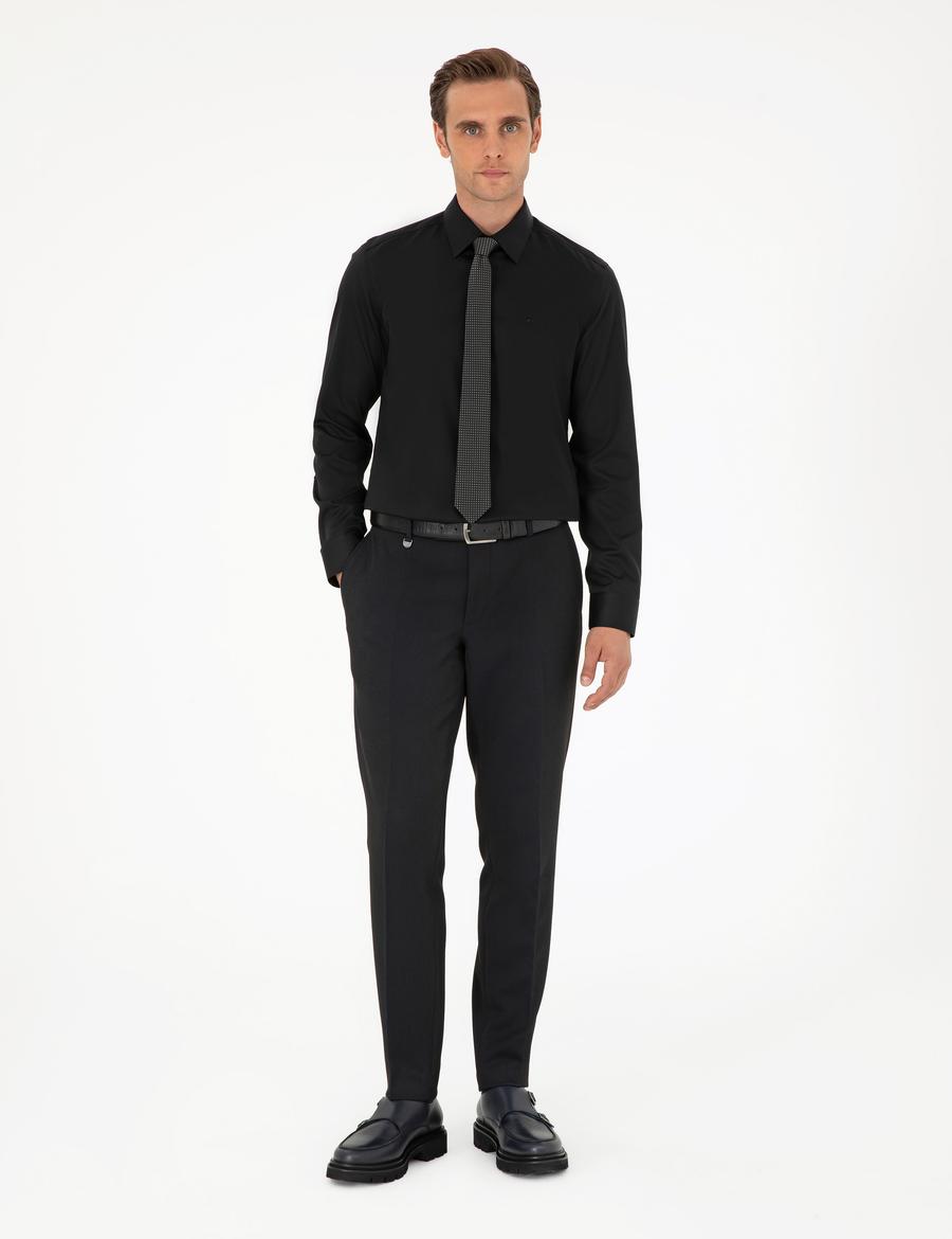 Siyah Slim Fit Uzun Kollu Basic Gömlek_3