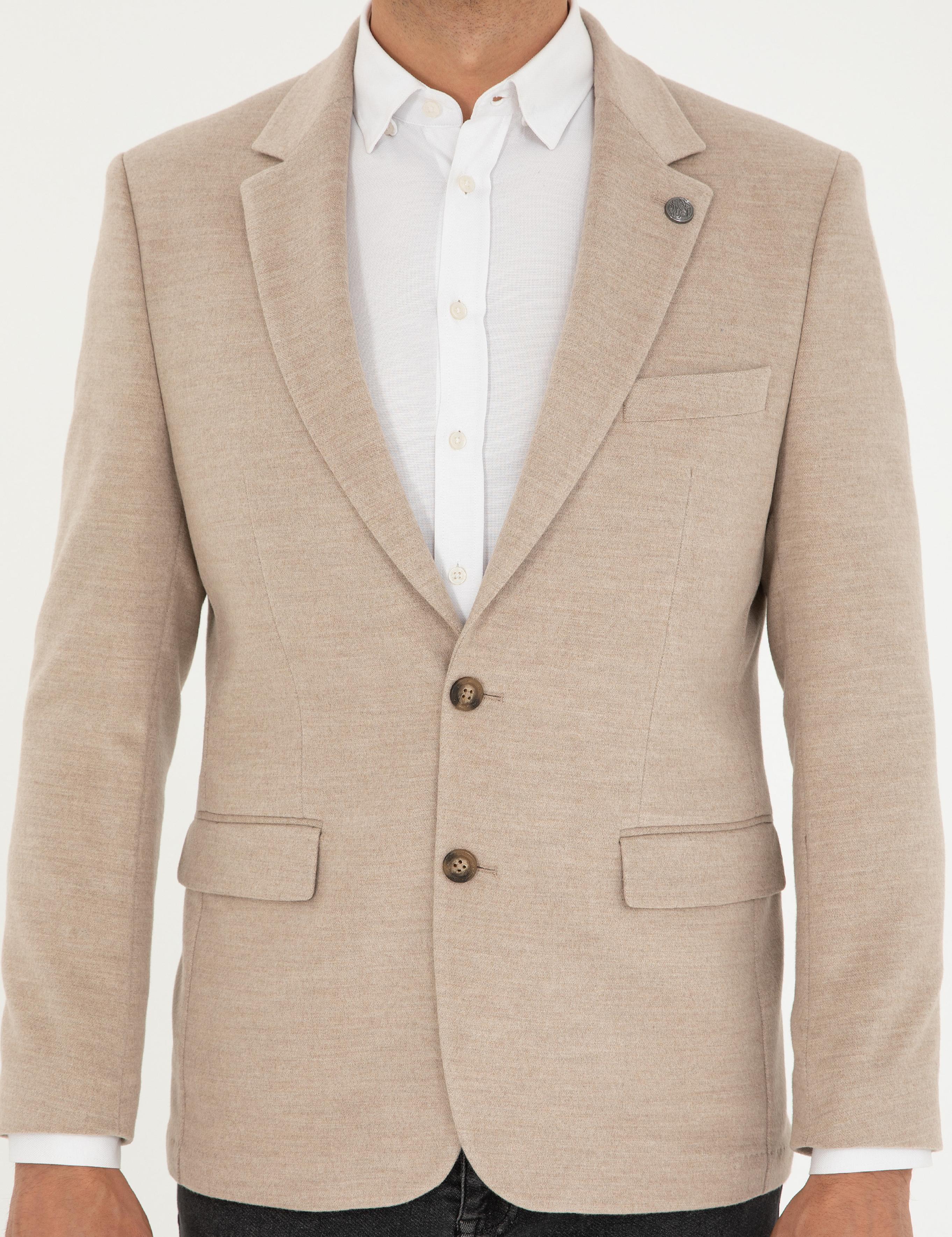 Bej Slim Fit Ceket