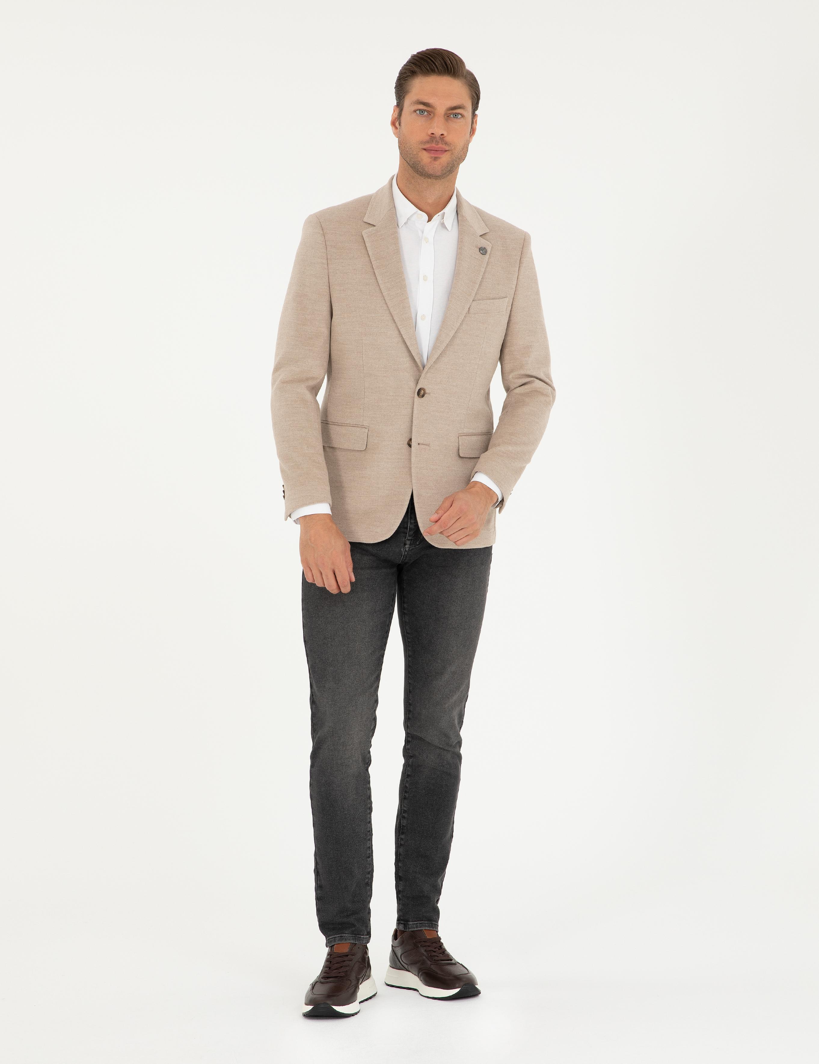 Bej Slim Fit Ceket