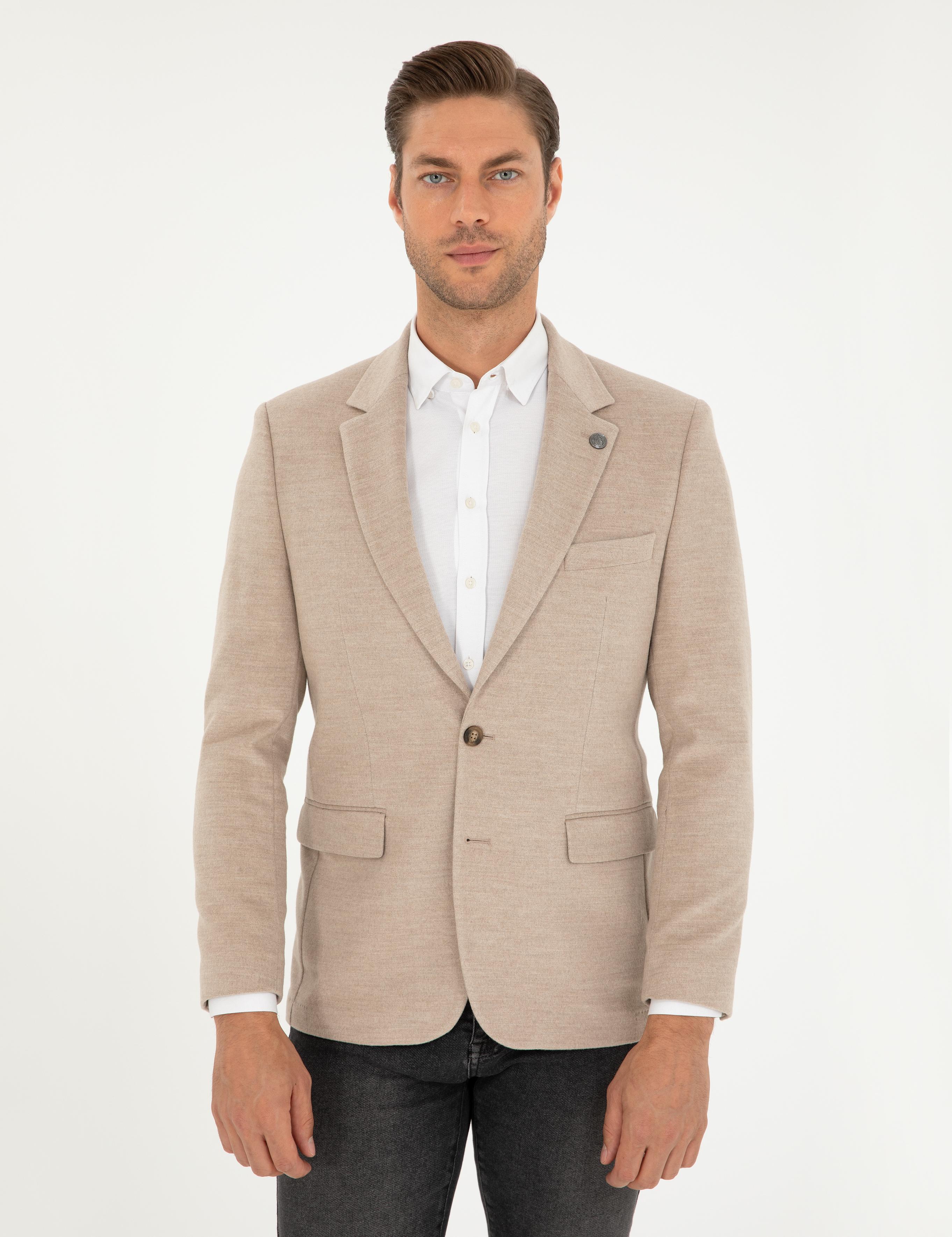 Bej Slim Fit Ceket