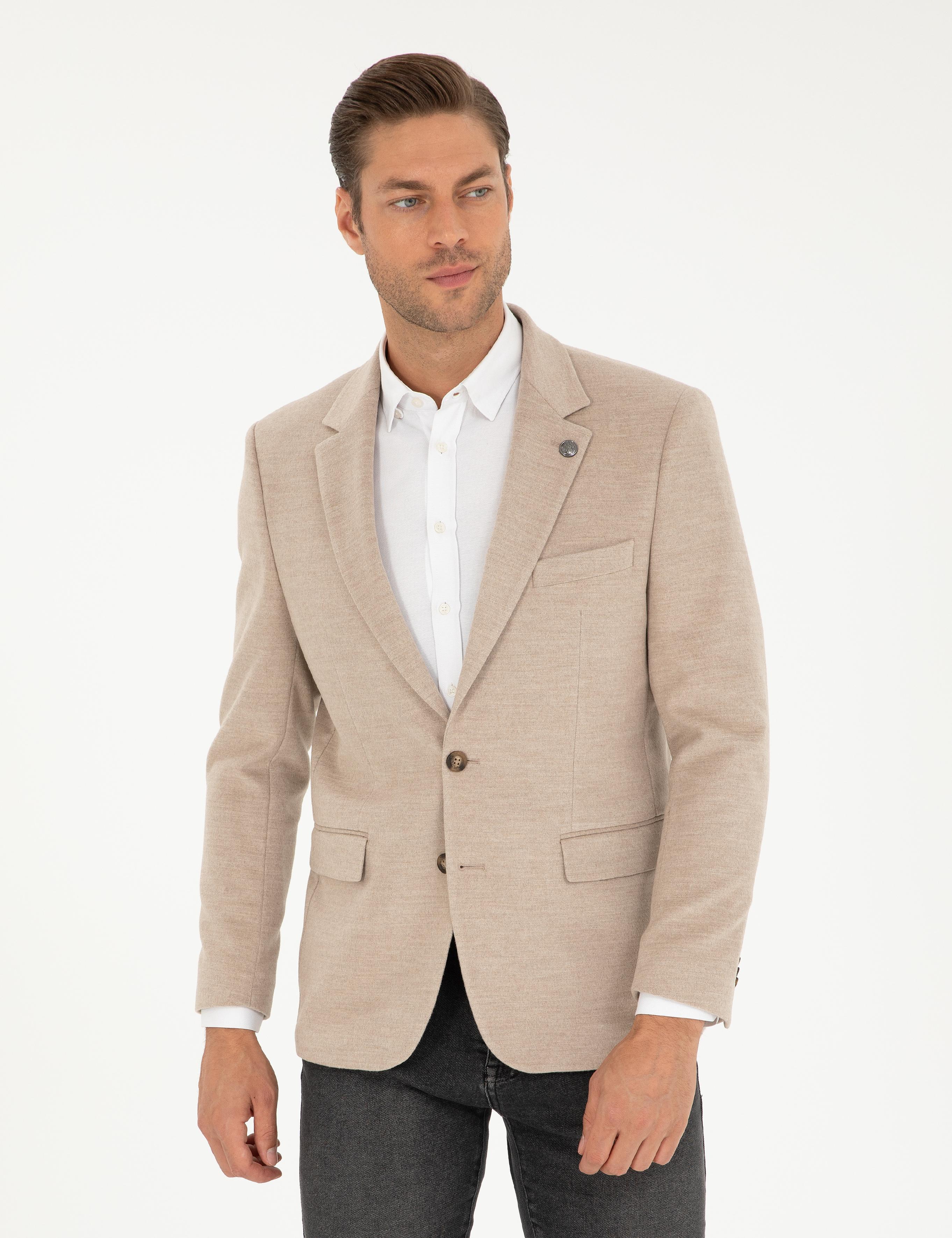 Bej Slim Fit Ceket