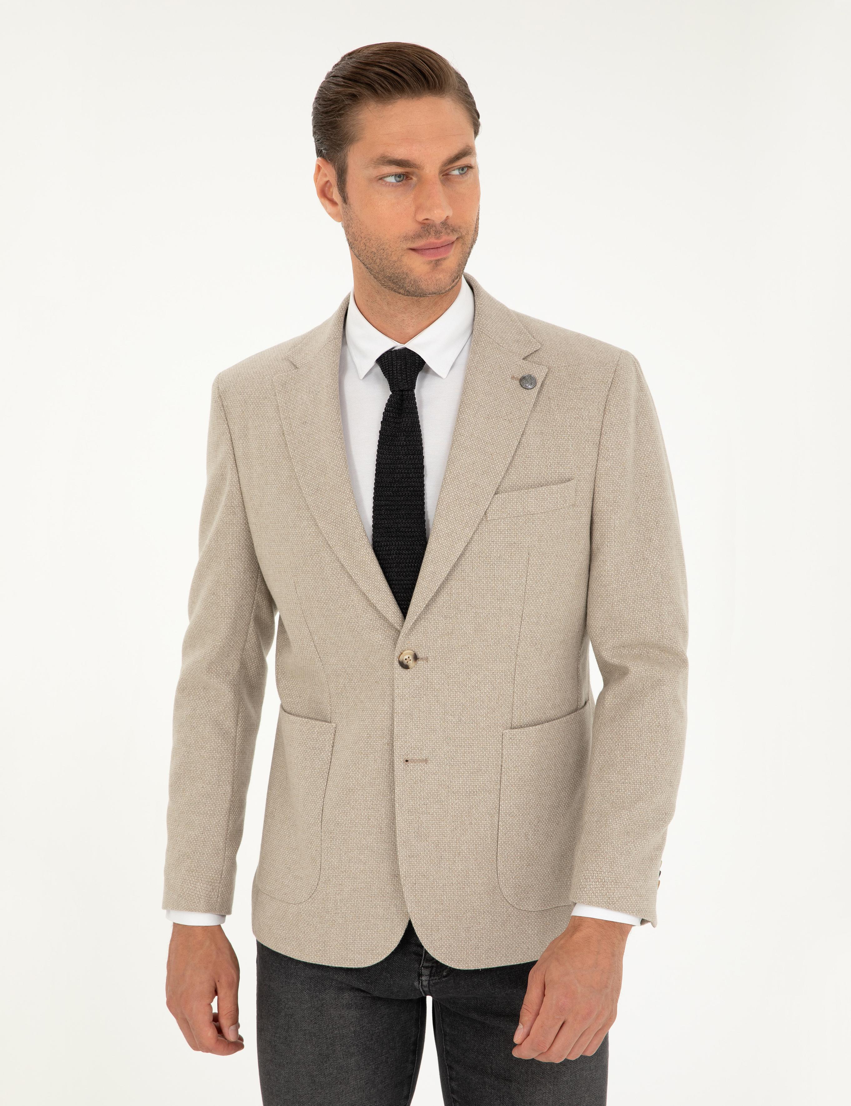 Bej Slim Fit Ceket