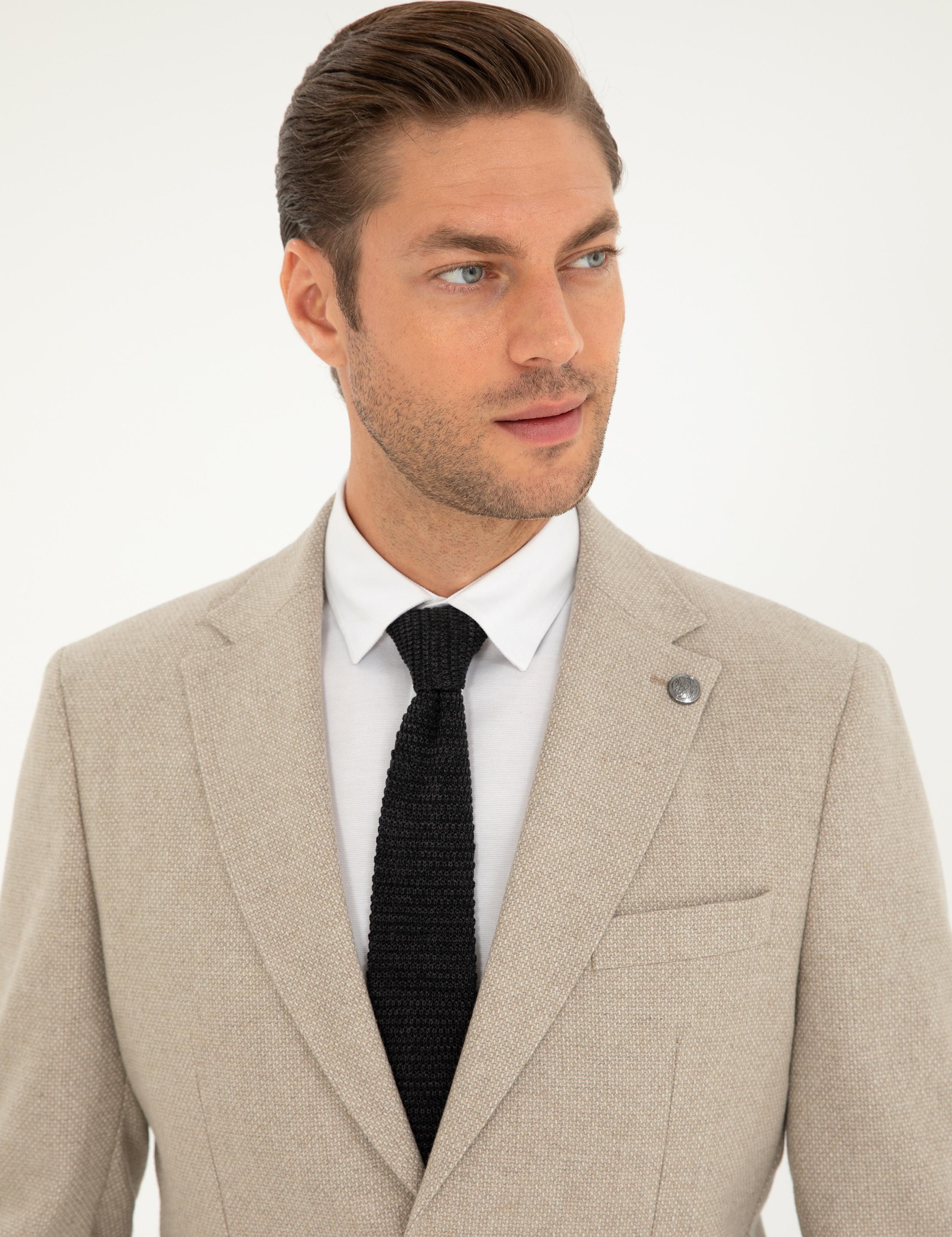 Bej Slim Fit Ceket