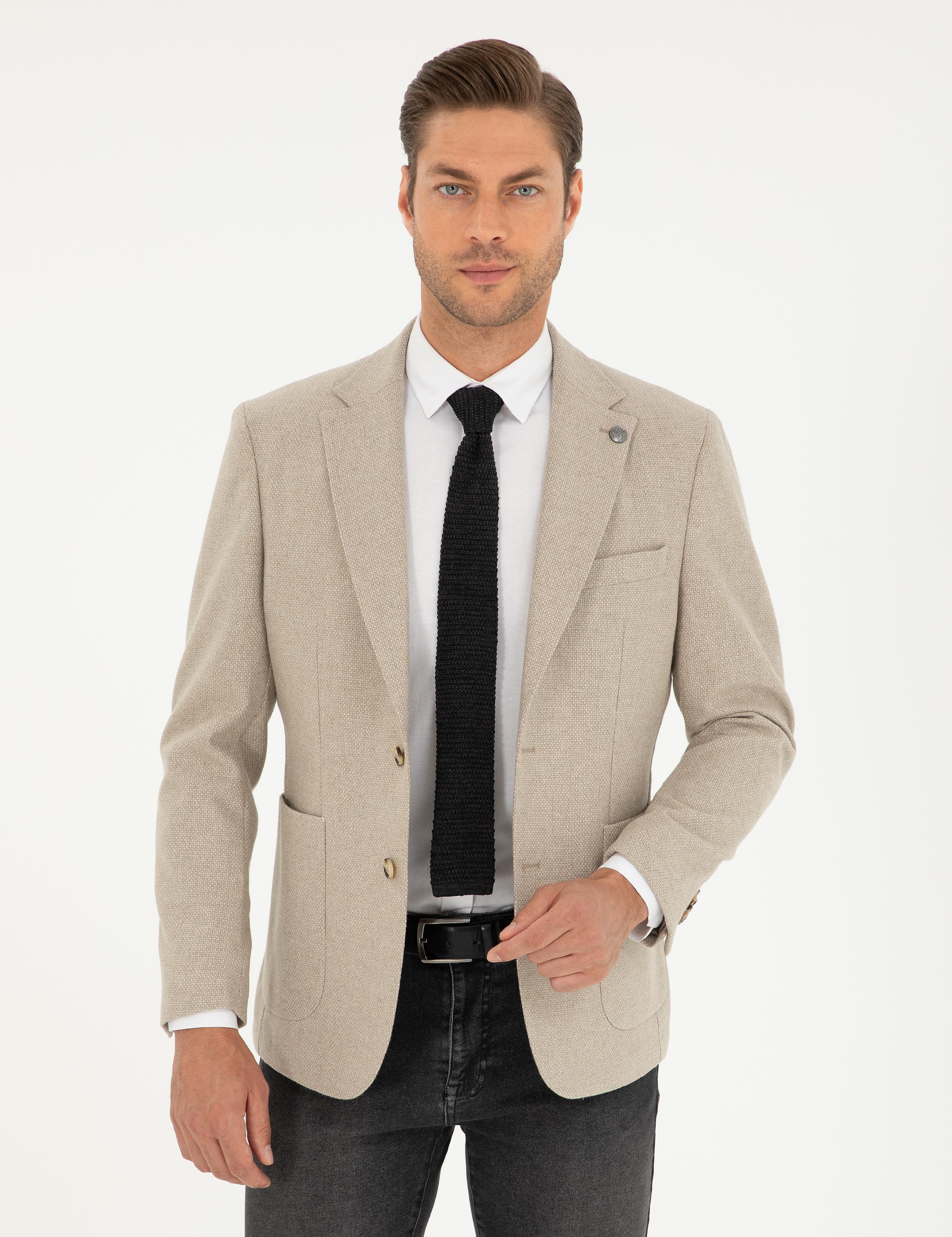 Bej Slim Fit Ceket