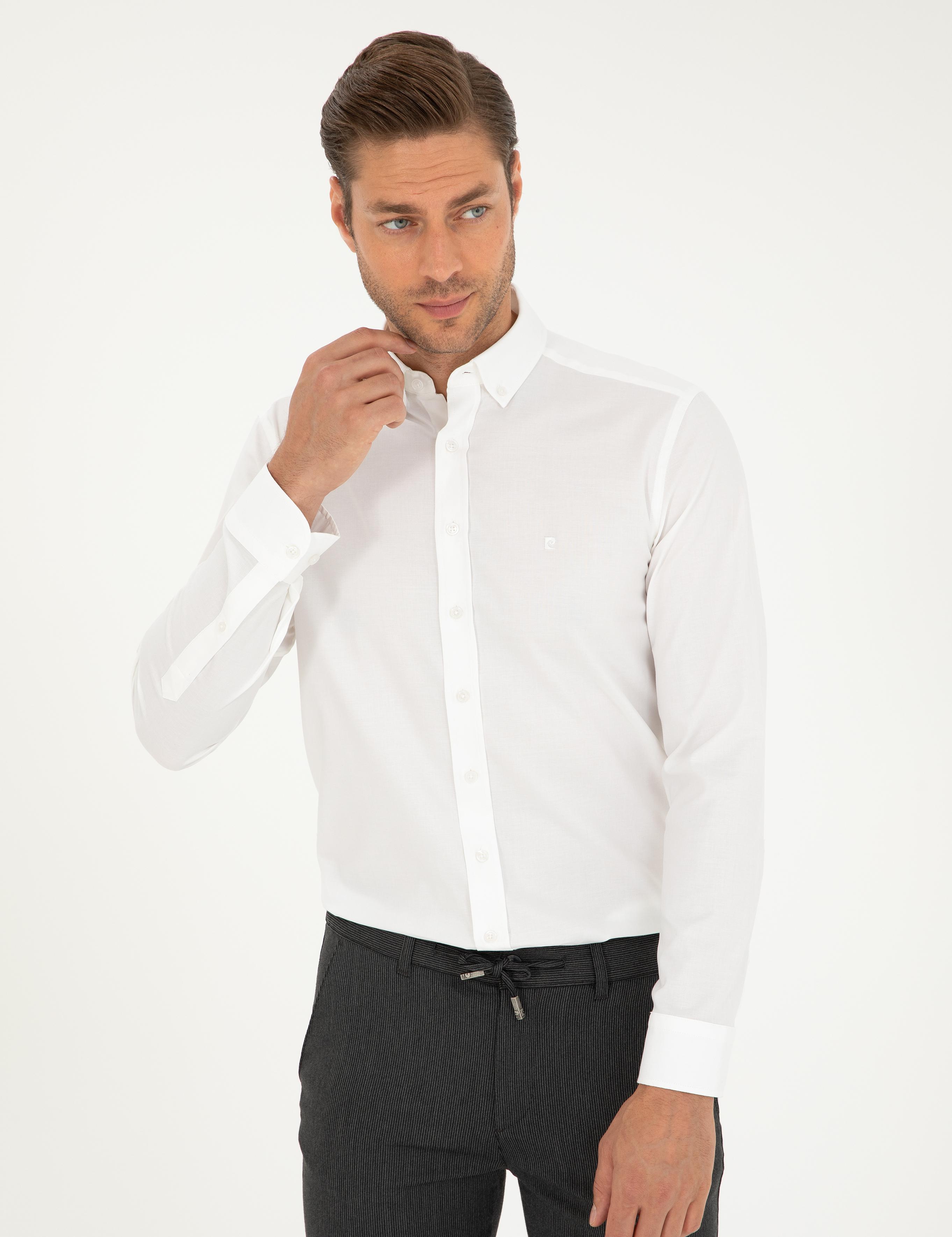 Beyaz Slim Fit Uzun Kollu Gömlek